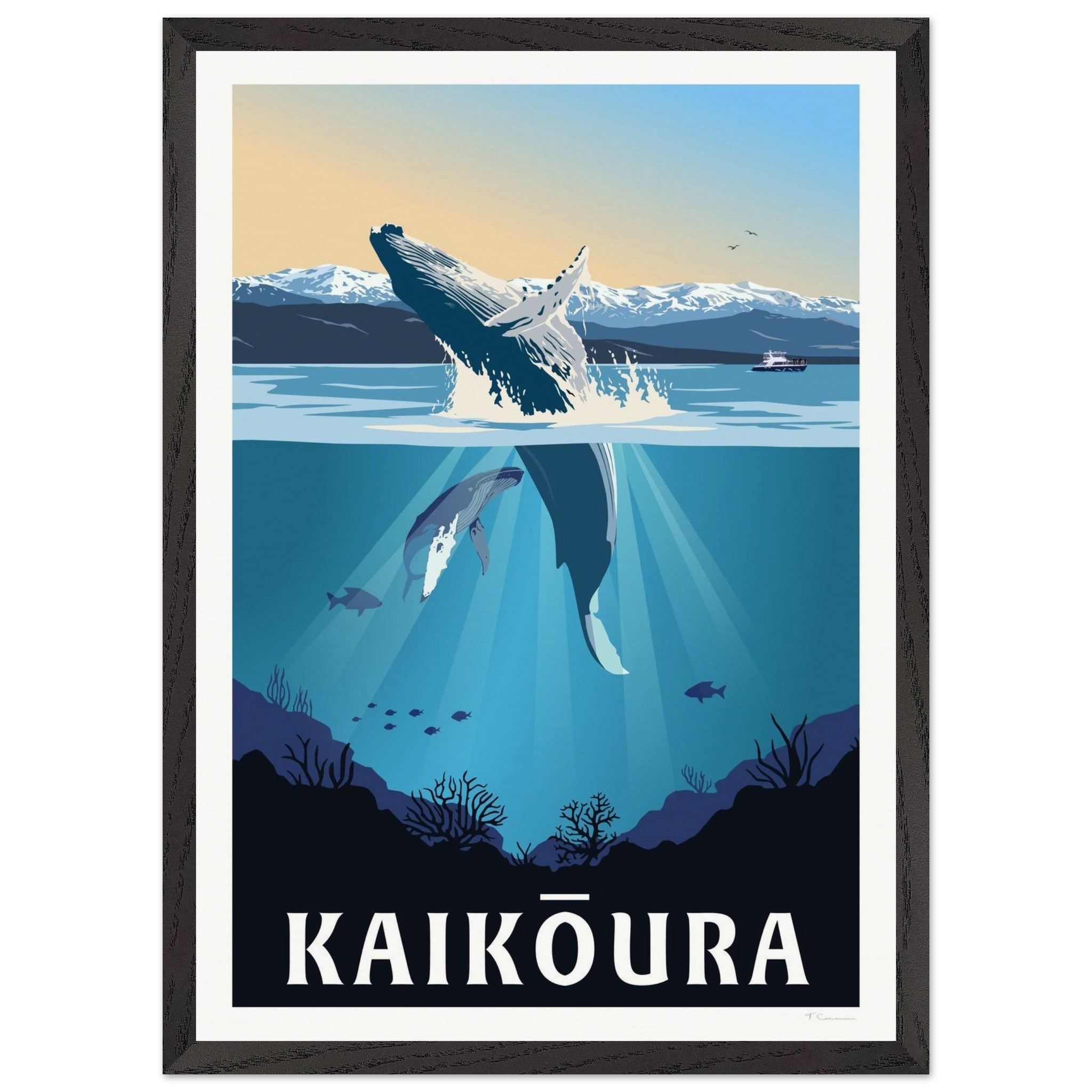 Kaikōura Whale Watching - Travel Poster, New Zealand