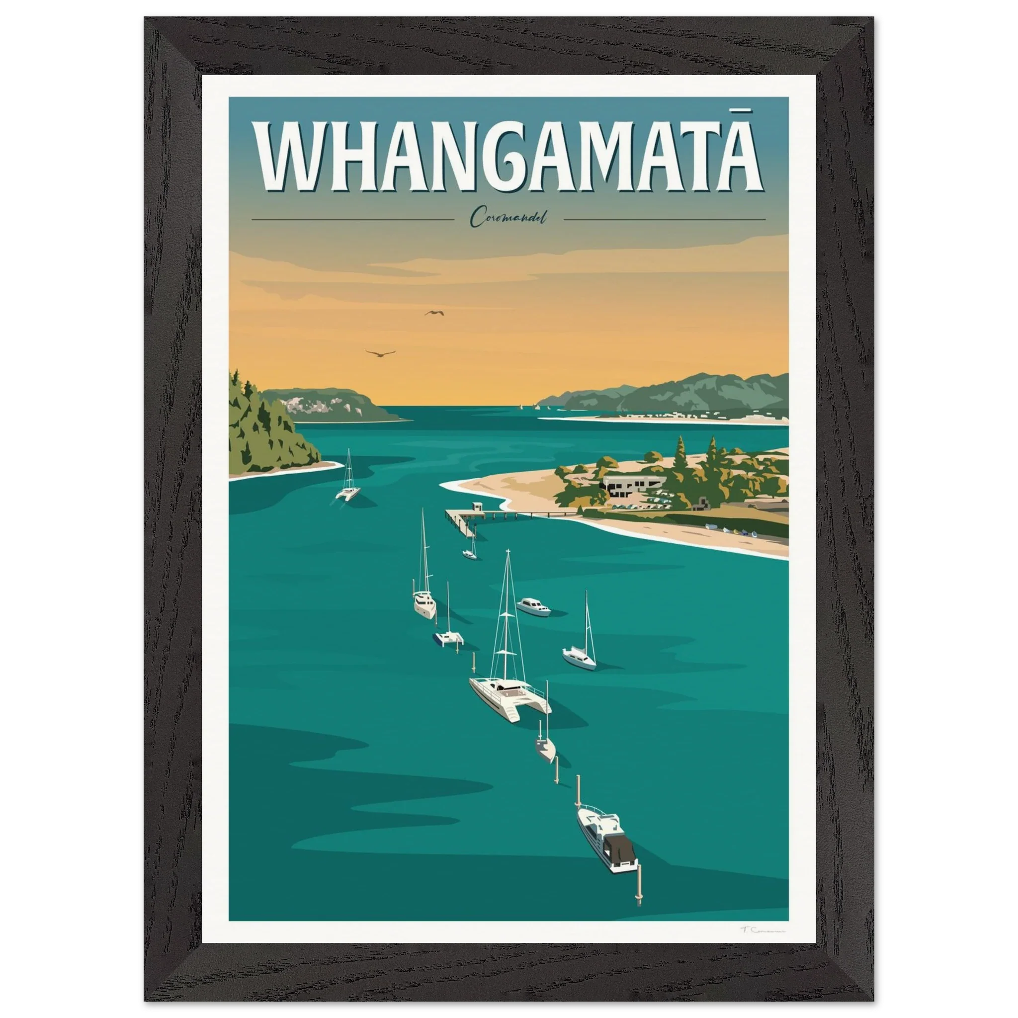 Whangamata Harbour Travel Poster, New Zealand