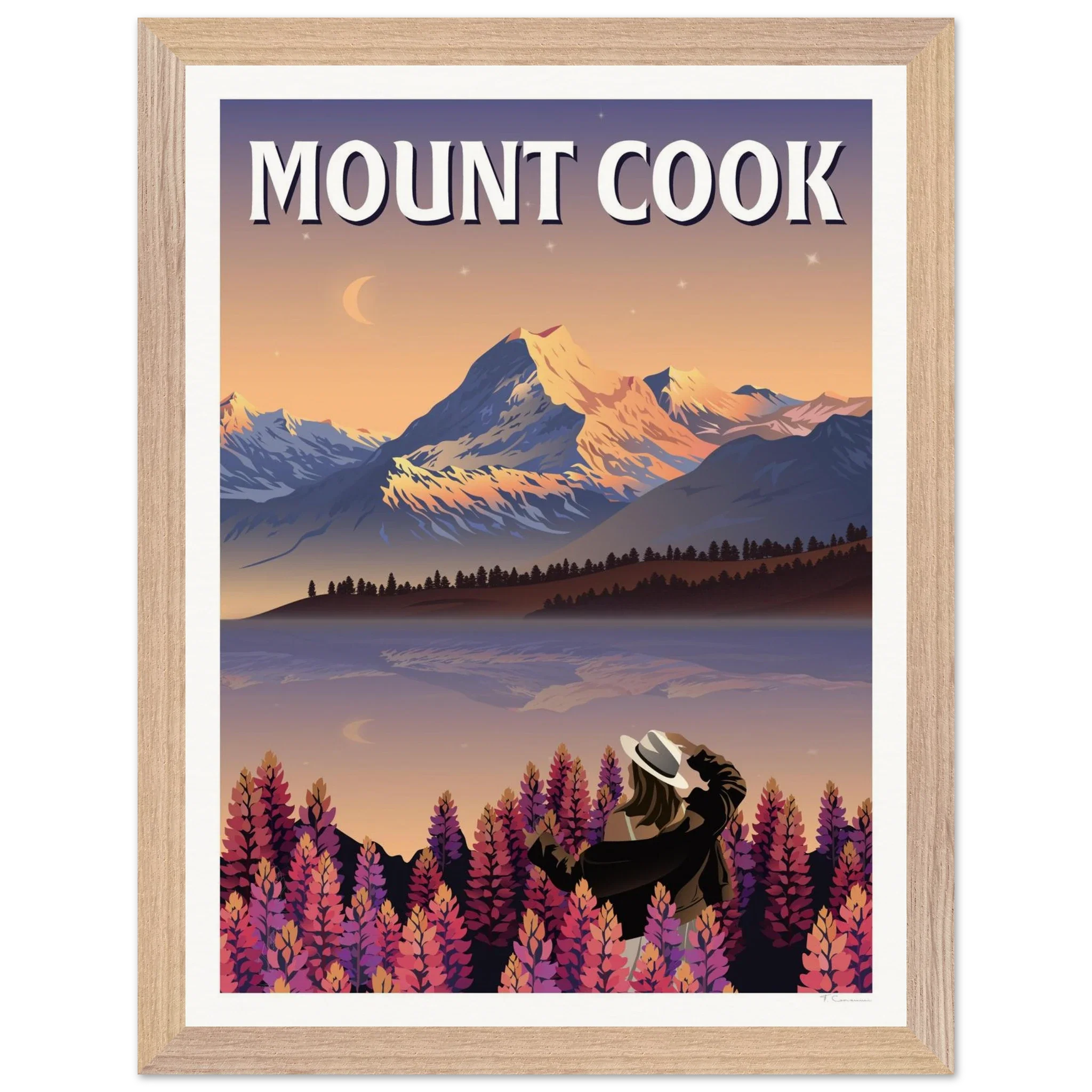 Mount Cook Lupins Travel Poster - Canterbury, New Zealand