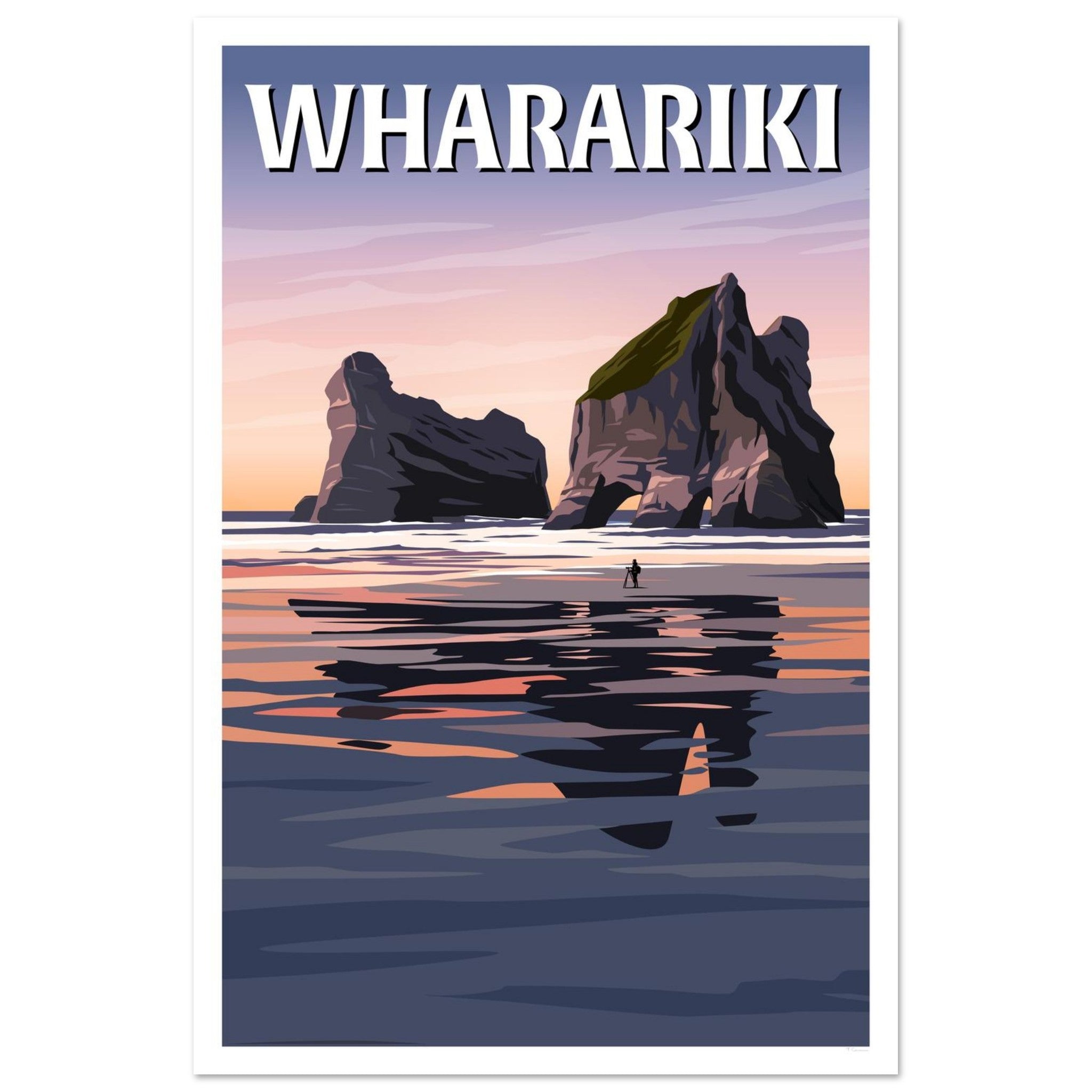 A travel poster print of Wharariki by Tiffany Consumi