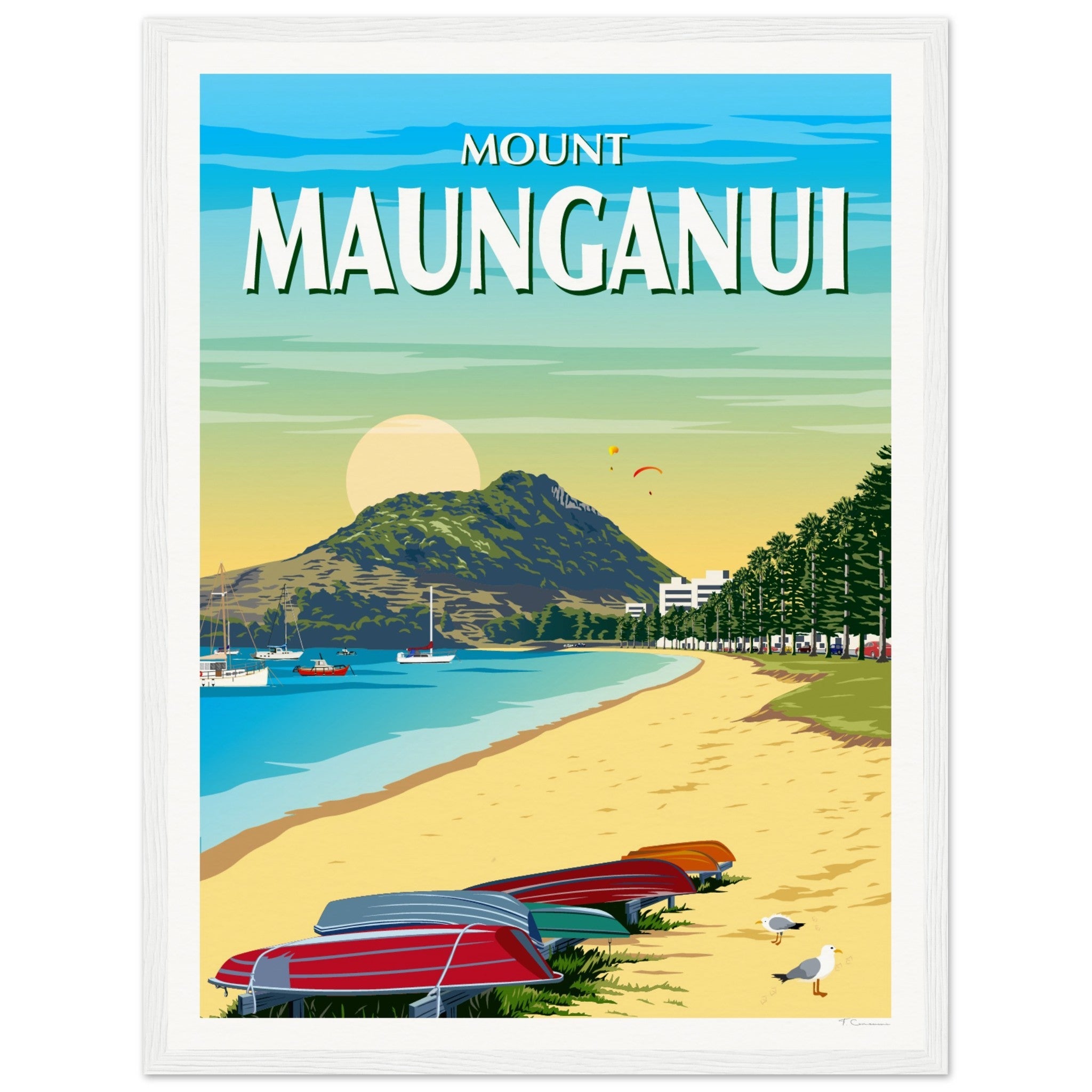 Mt Maunganui from Pilot Bay  New Zealand Travel Poster