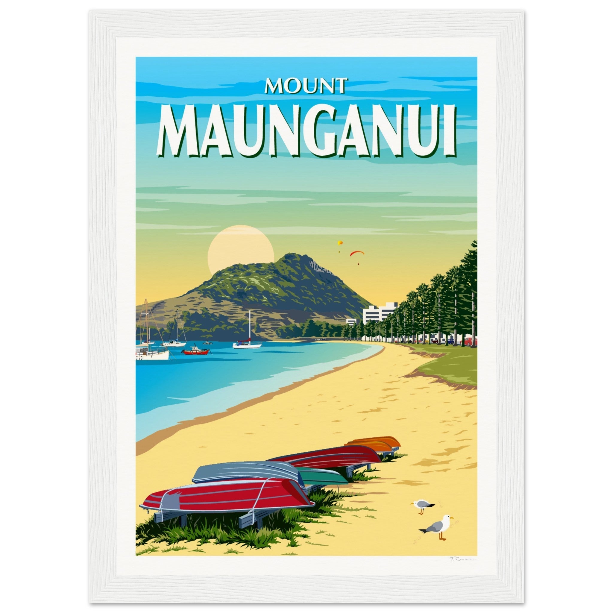 Mt Maunganui from Pilot Bay  New Zealand Travel Poster