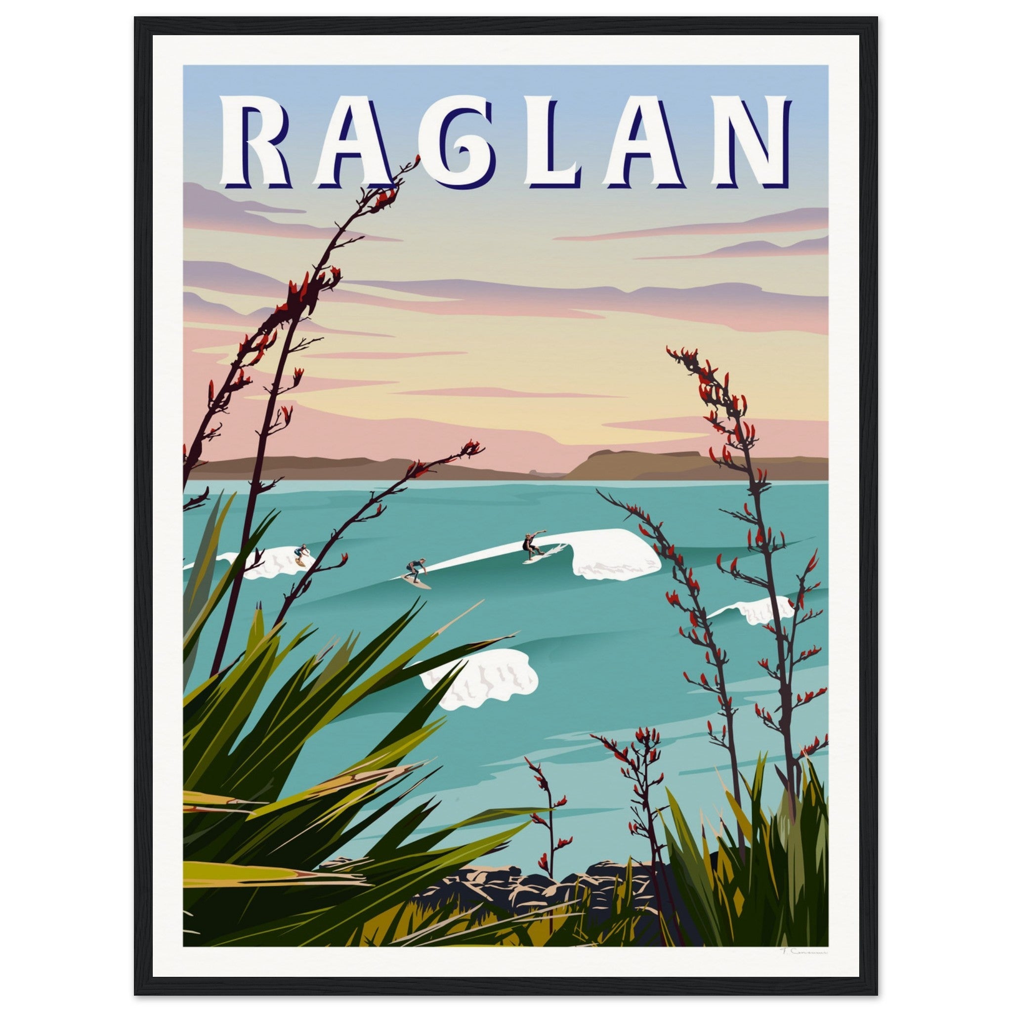 Raglan - Manu Bay Travel Poster of New Zealand