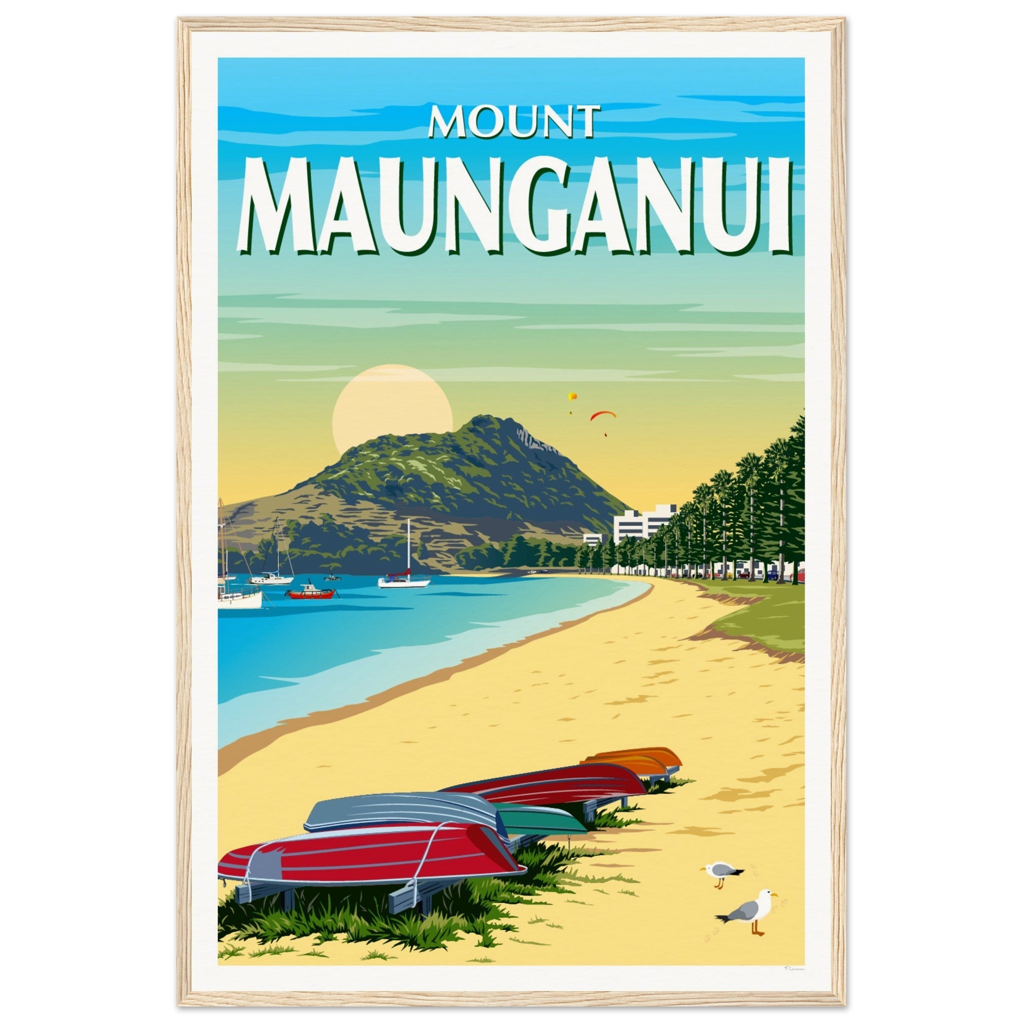 Mt Maunganui from Pilot Bay  New Zealand Travel Poster