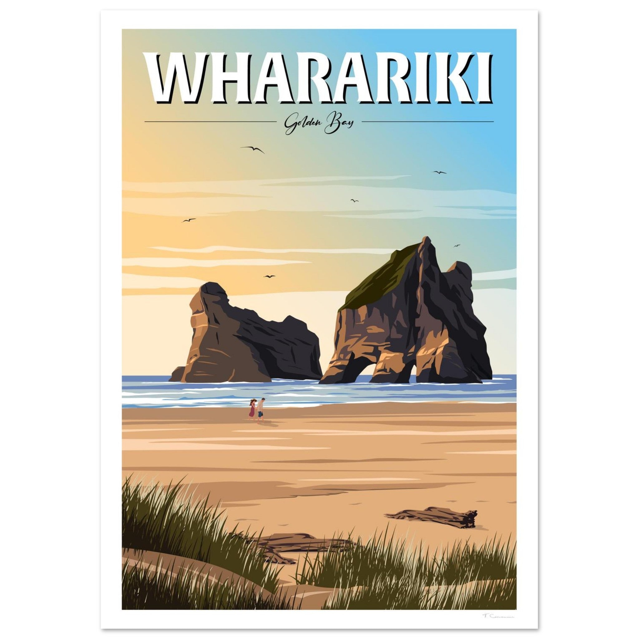 Wharariki Golden Bay Travel Poster, New Zealand