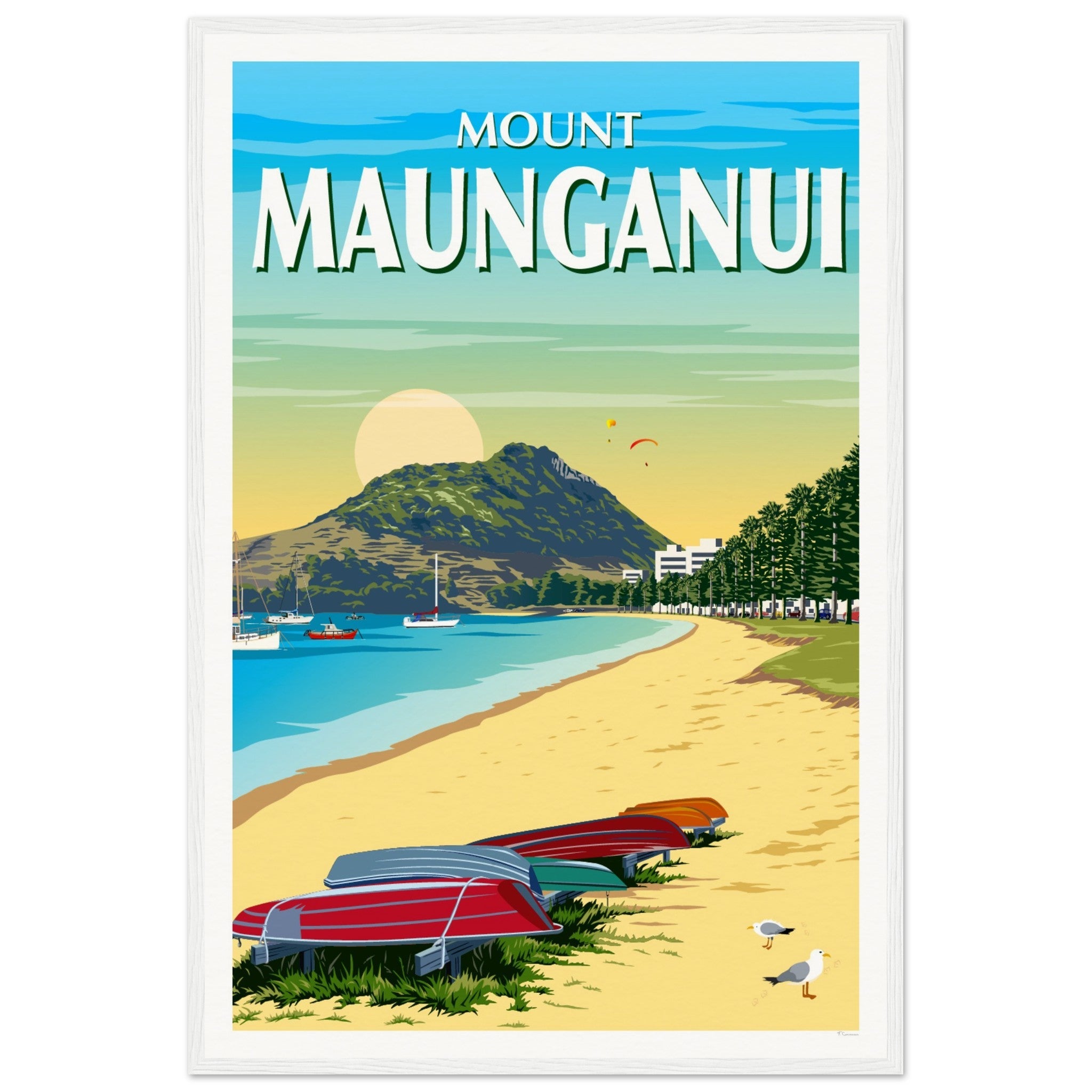 Mt Maunganui from Pilot Bay  New Zealand Travel Poster