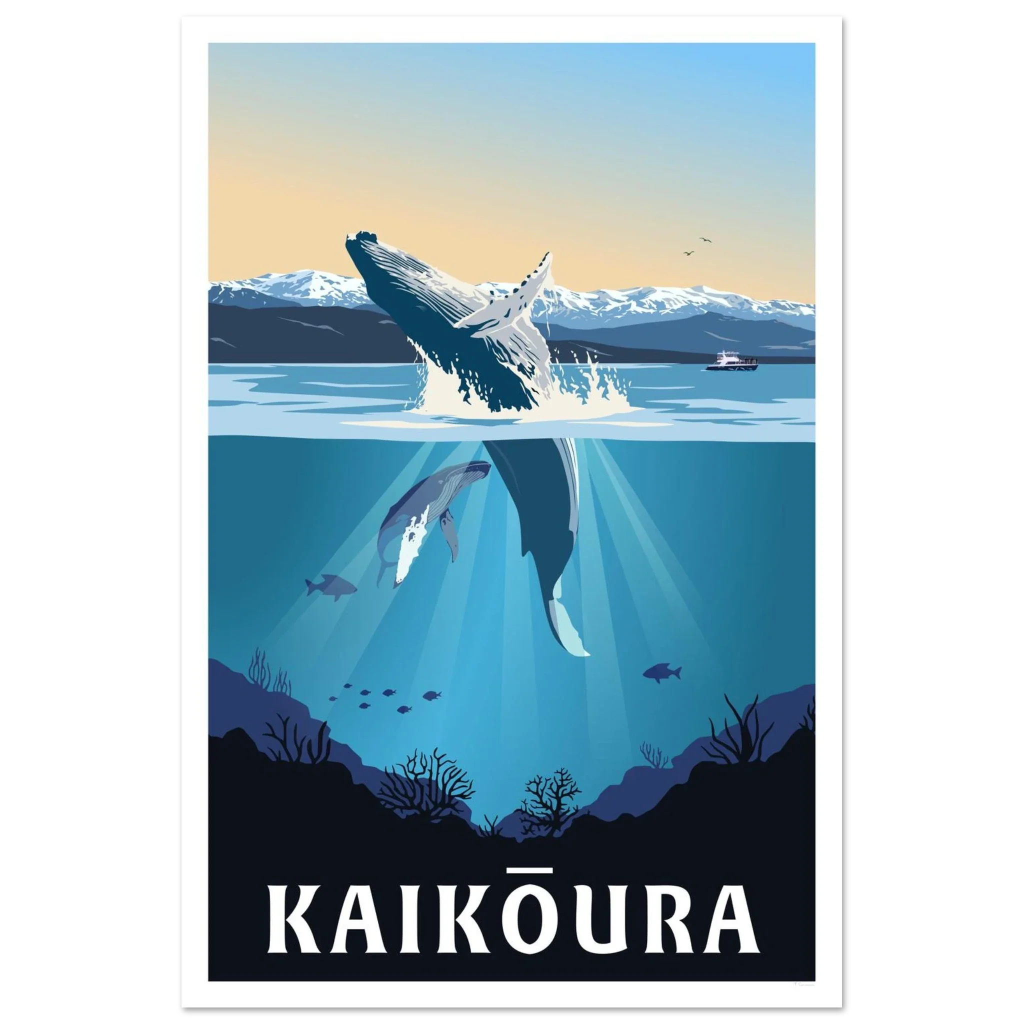 Kaikōura Whale Watching - Travel Poster, New Zealand