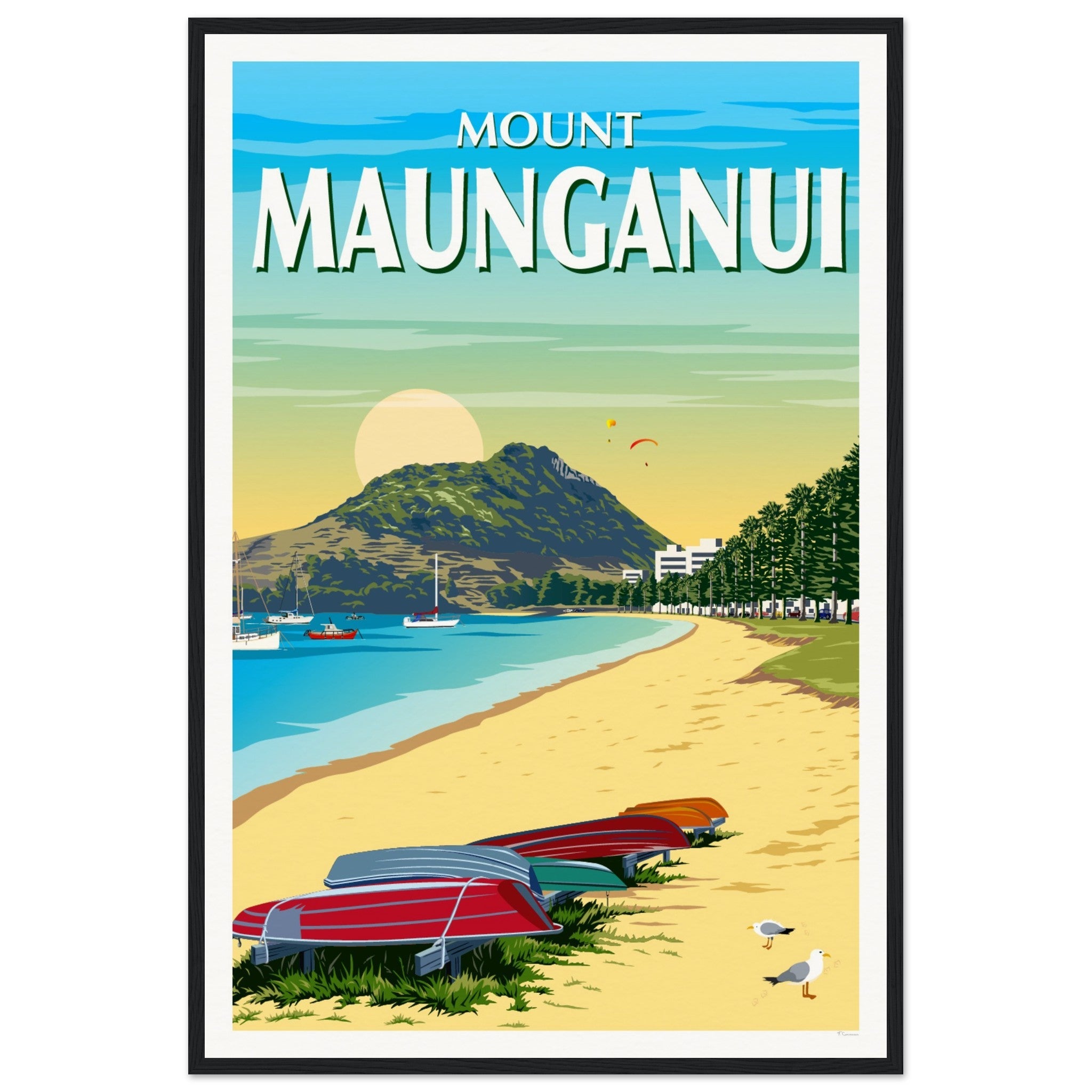 Mt Maunganui from Pilot Bay  New Zealand Travel Poster