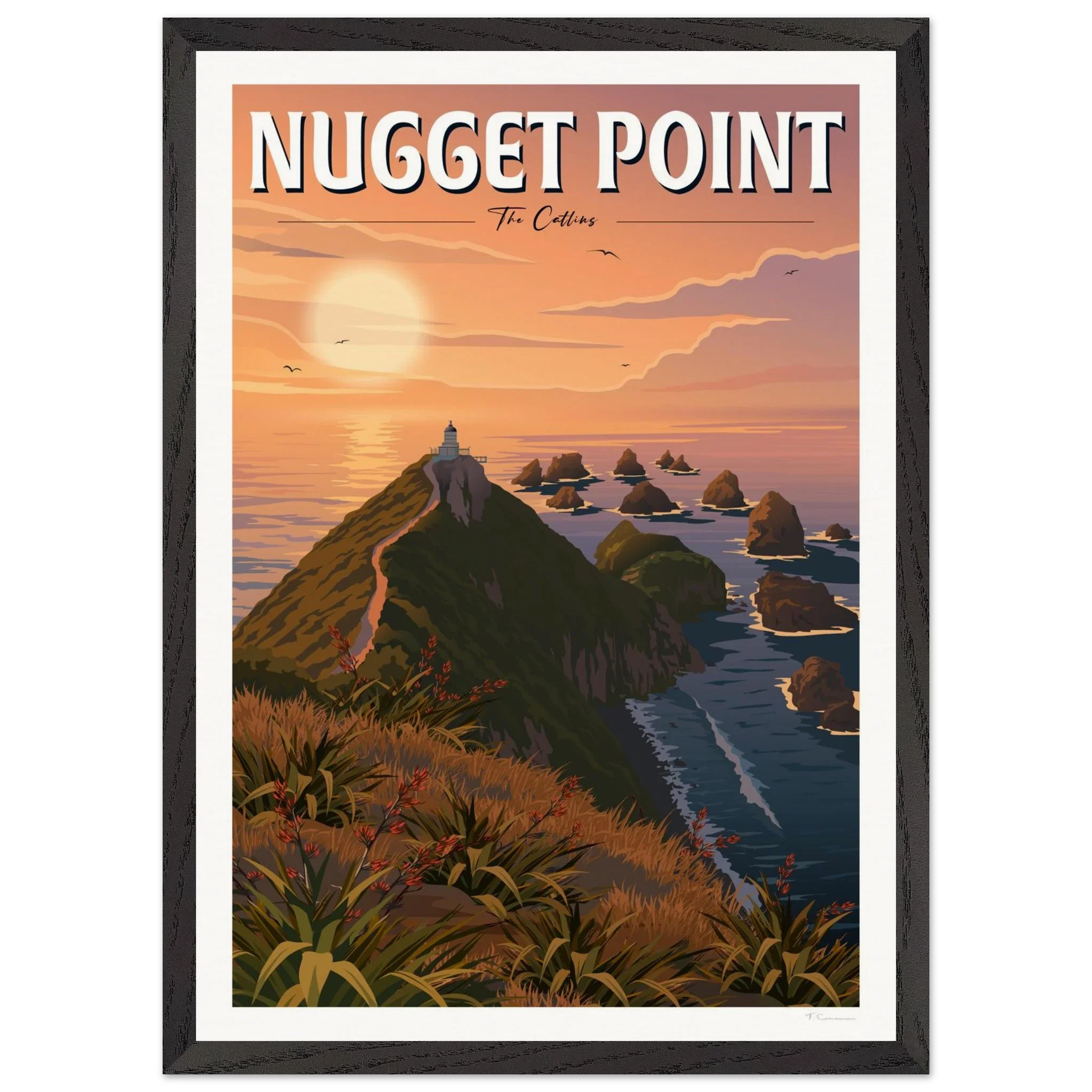 Nugget Point Travel Poster, Otago, New Zealand