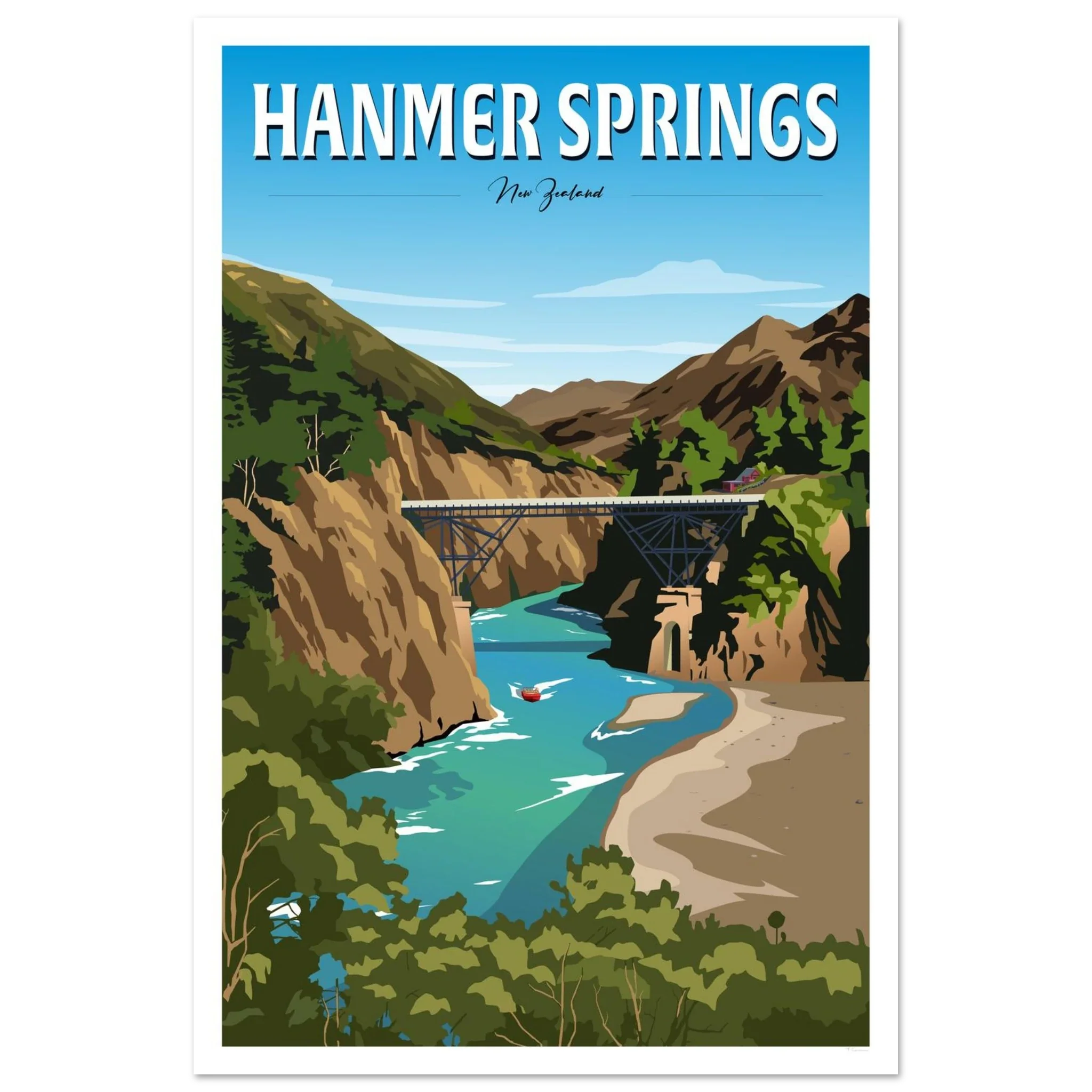 Hanmer Springs Summer Day Travel Poster, New Zealand