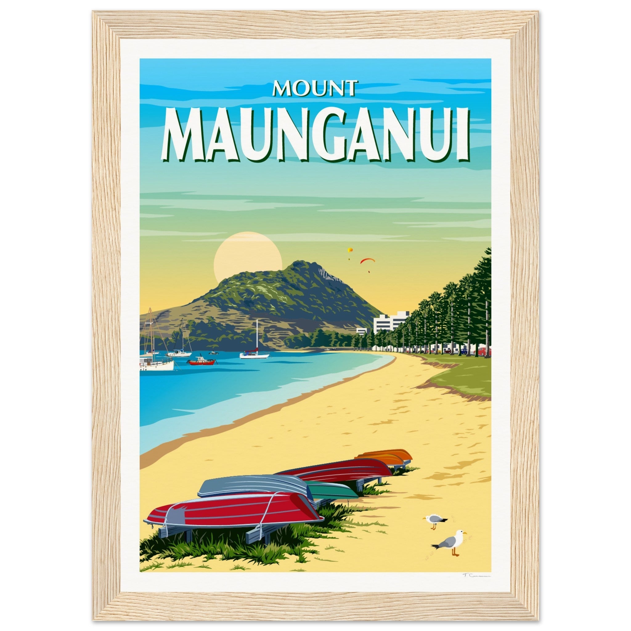 Mt Maunganui from Pilot Bay  New Zealand Travel Poster