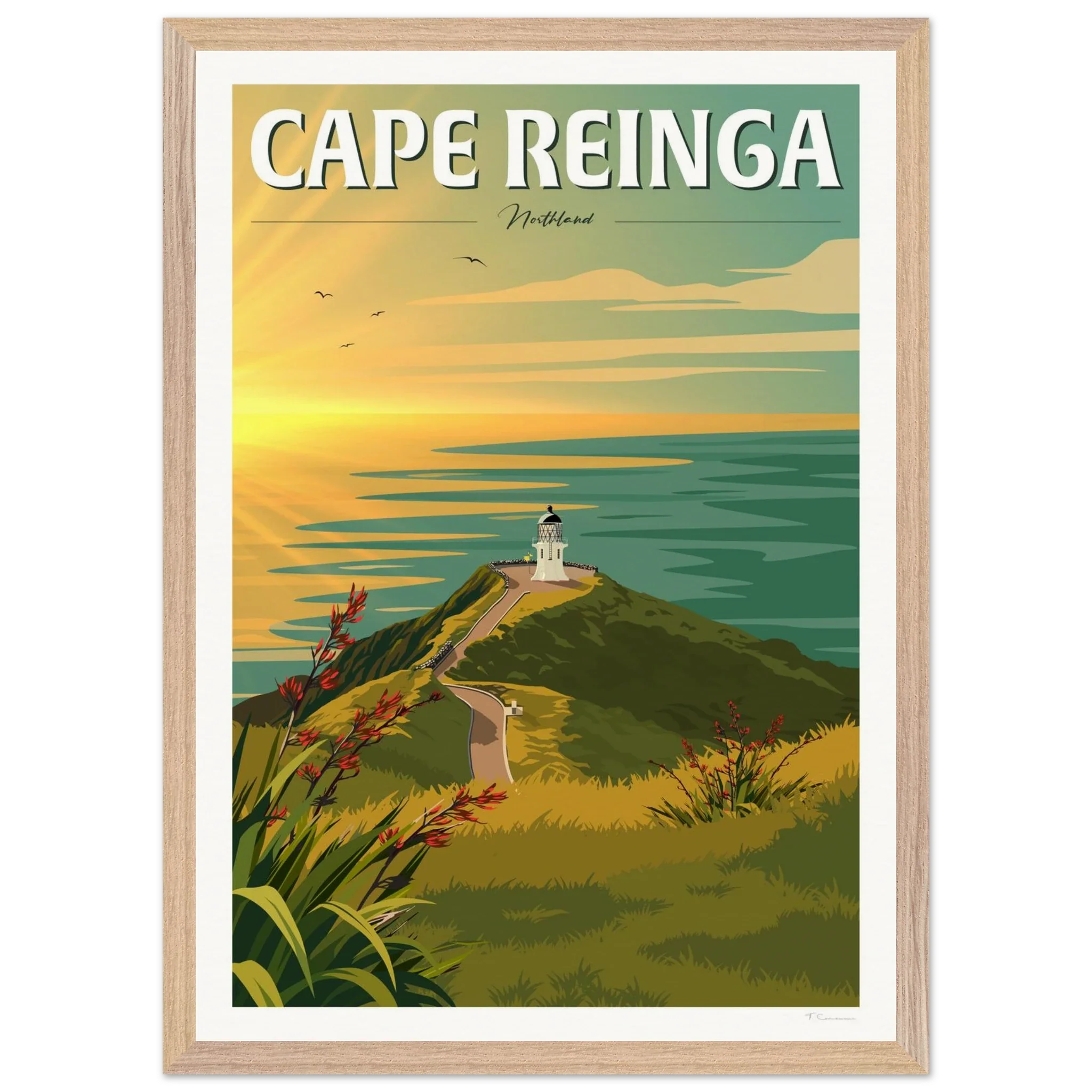 Cape Reinga Sunset Travel Poster, New Zealand