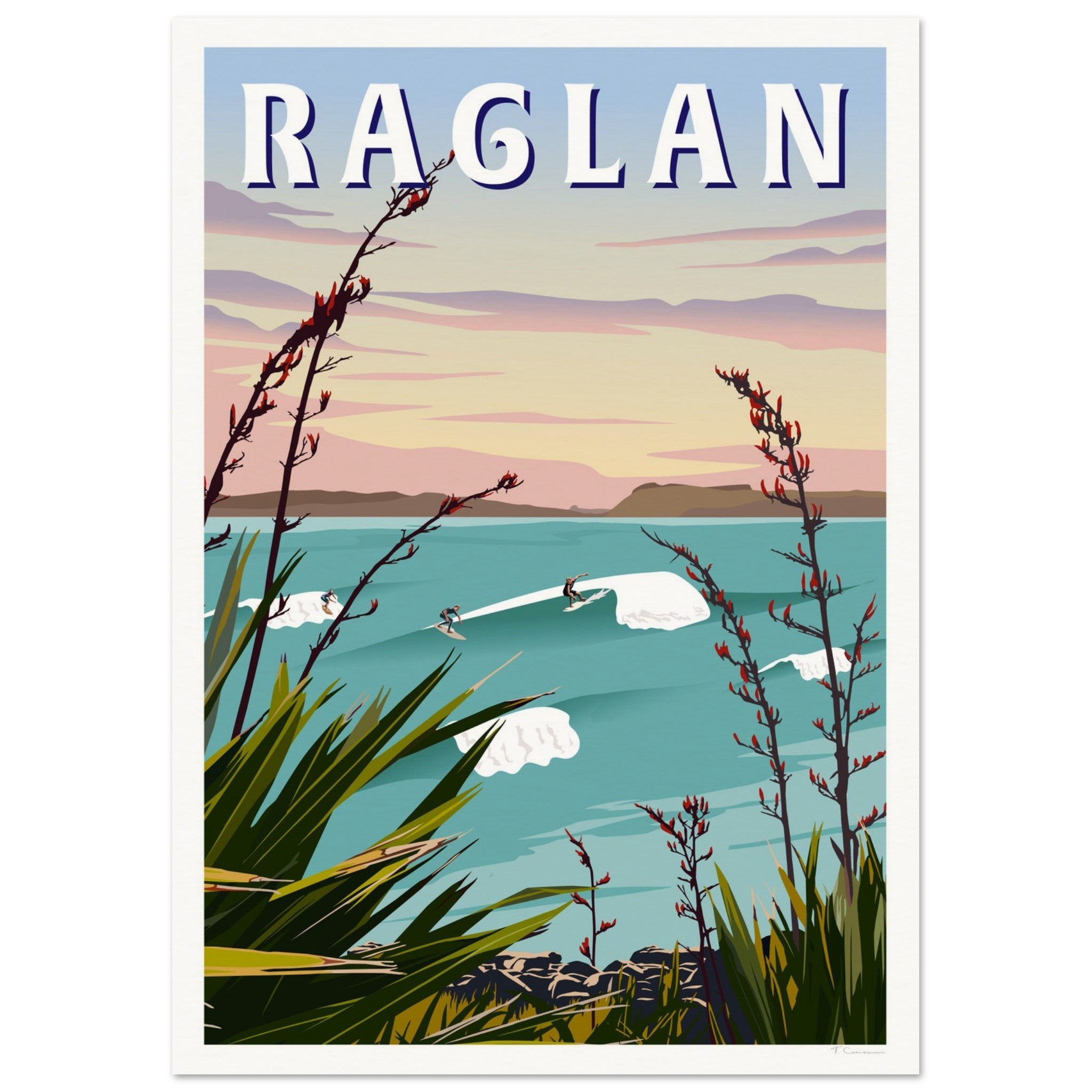 Raglan - Manu Bay Travel Poster of New Zealand
