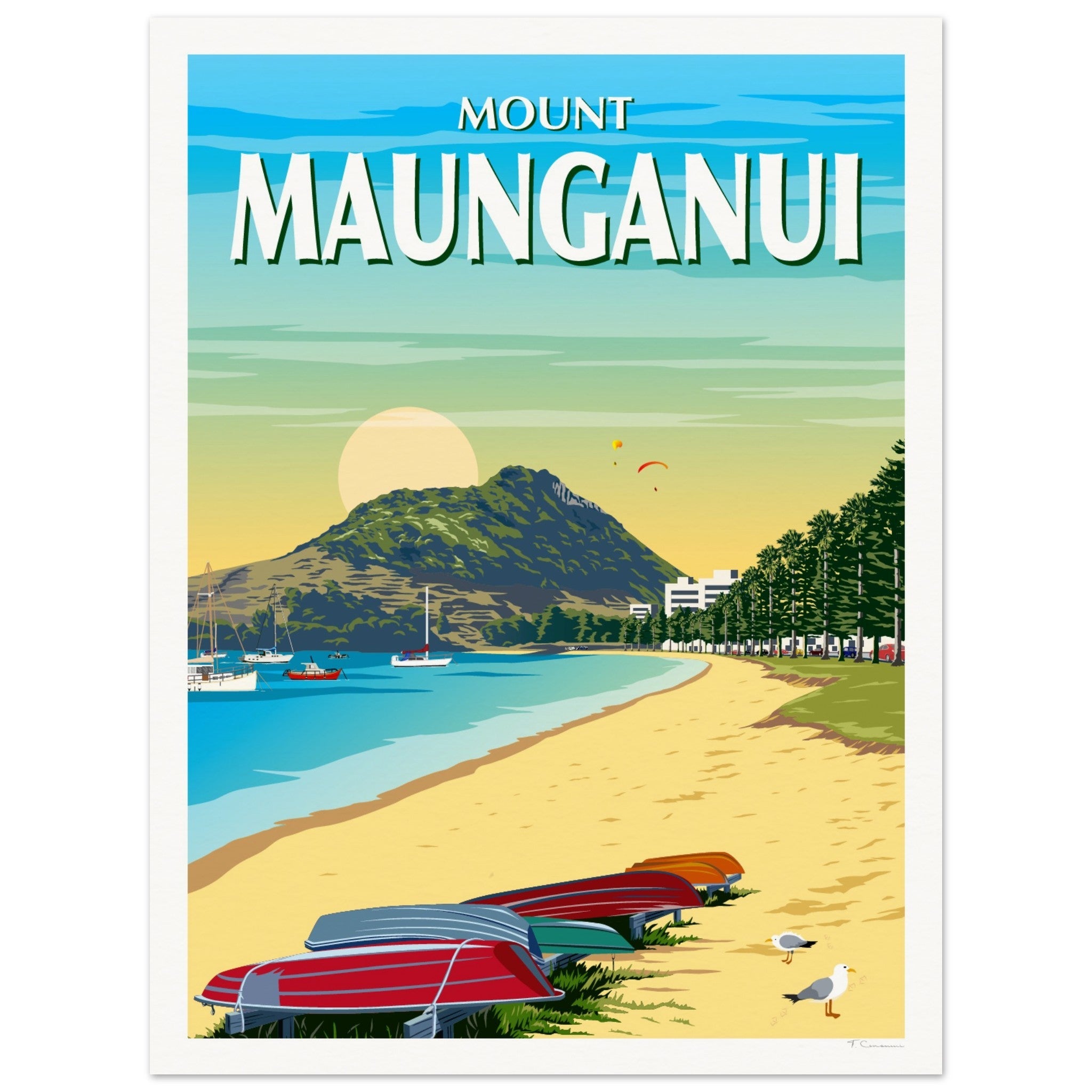 Mt Maunganui from Pilot Bay  New Zealand Travel Poster