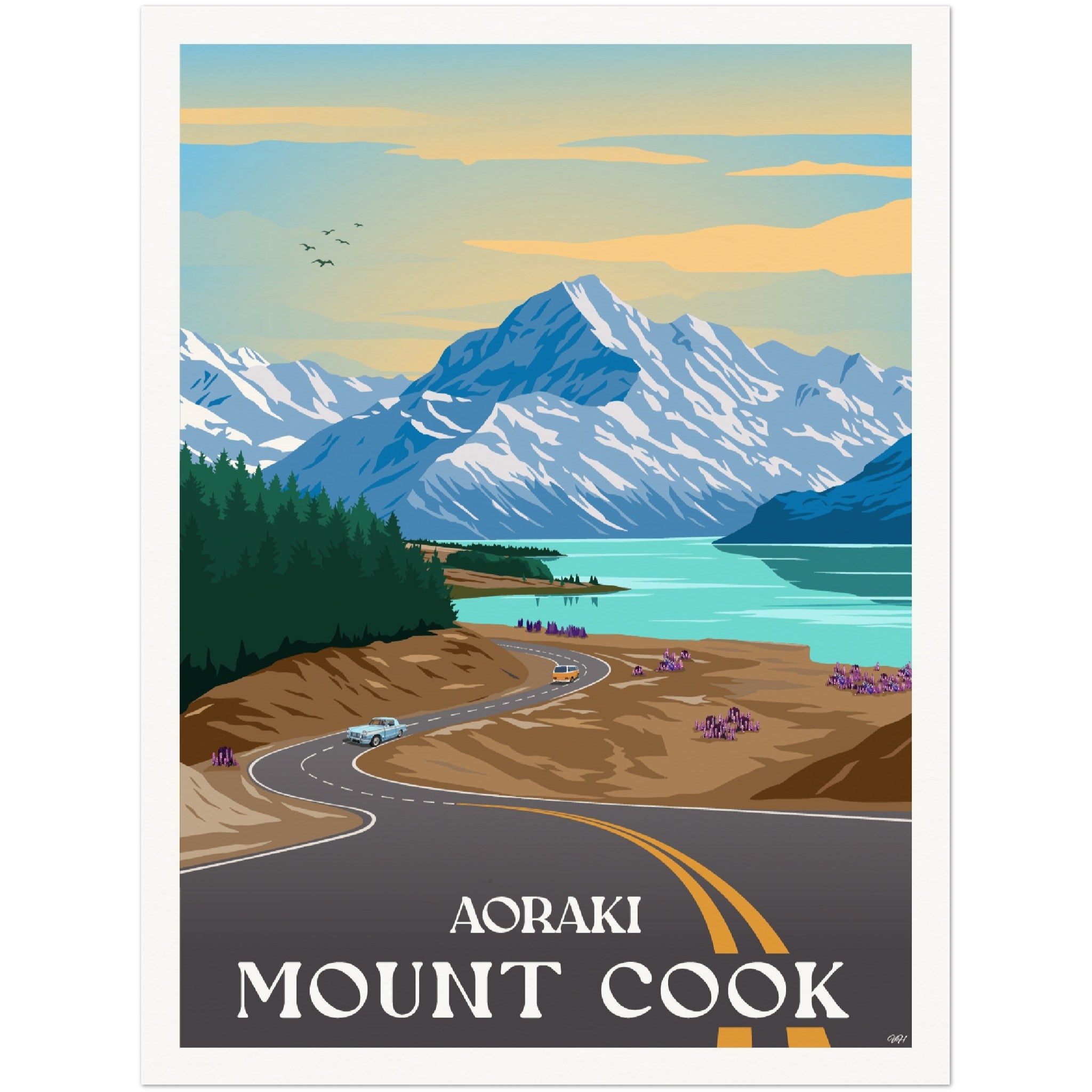 Aoraki - Mount Cook Travel Poster, New Zealand