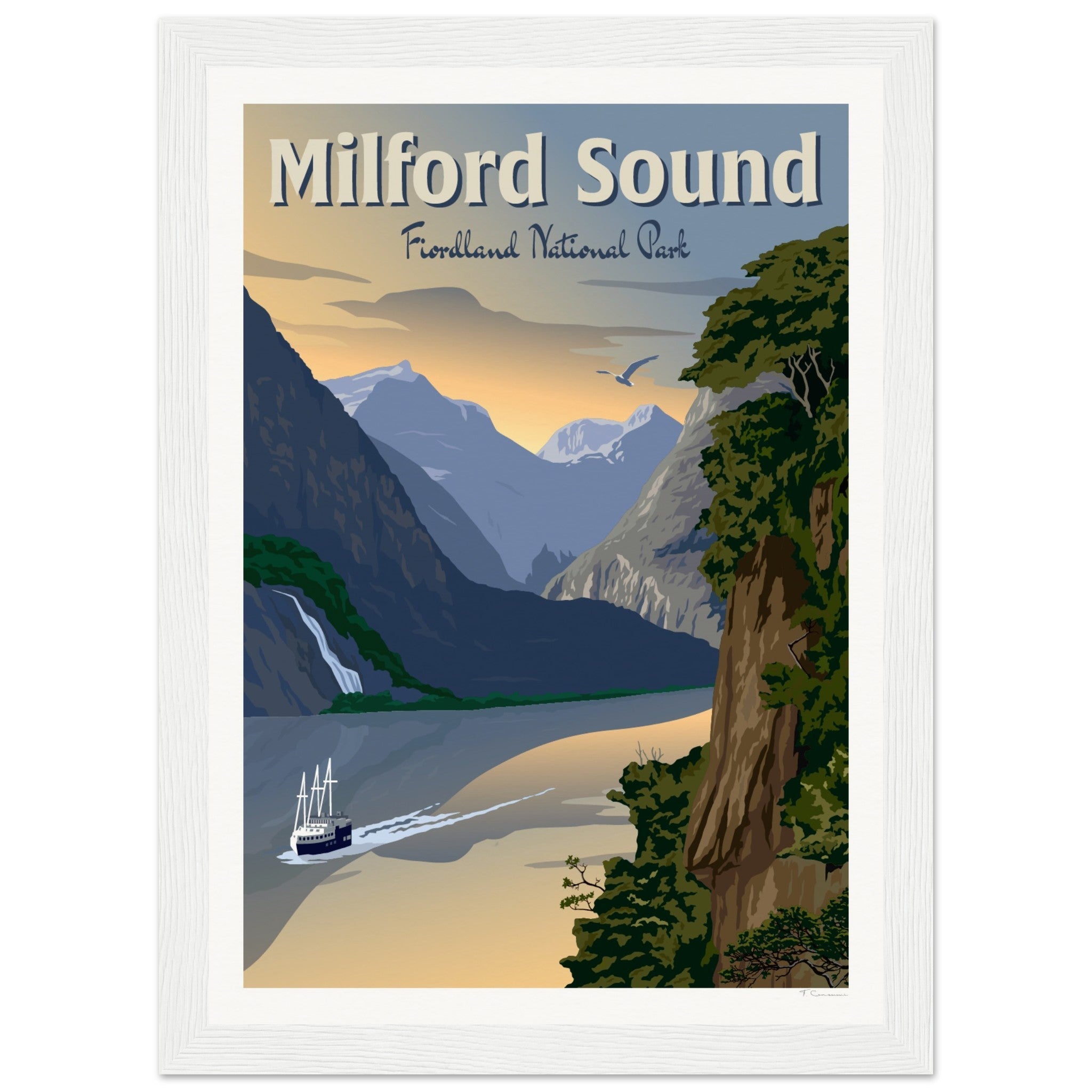 Milford Sound - Fiordland National Park - Travel Poster, New Zealand
