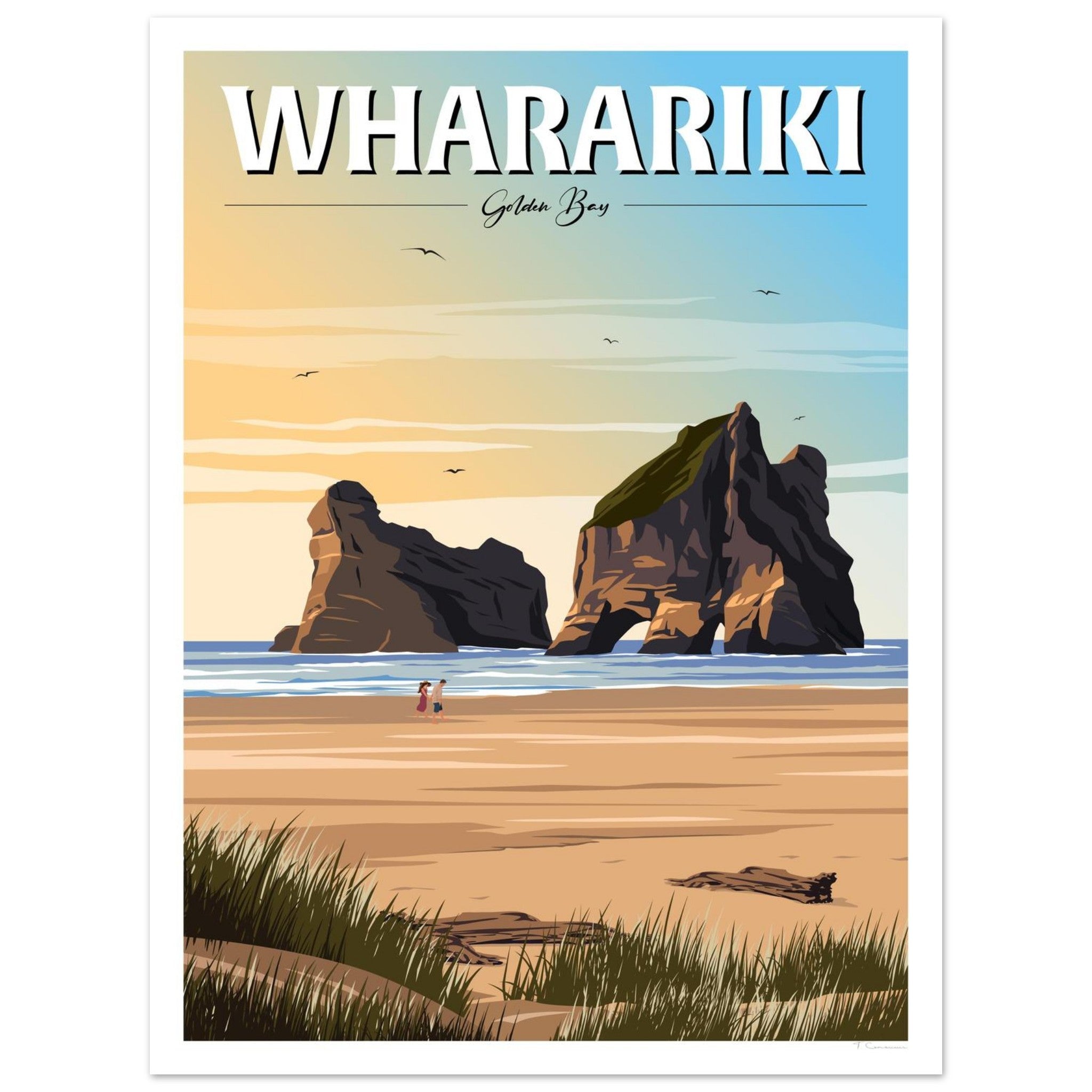 Wharariki Golden Bay Travel Poster, New Zealand