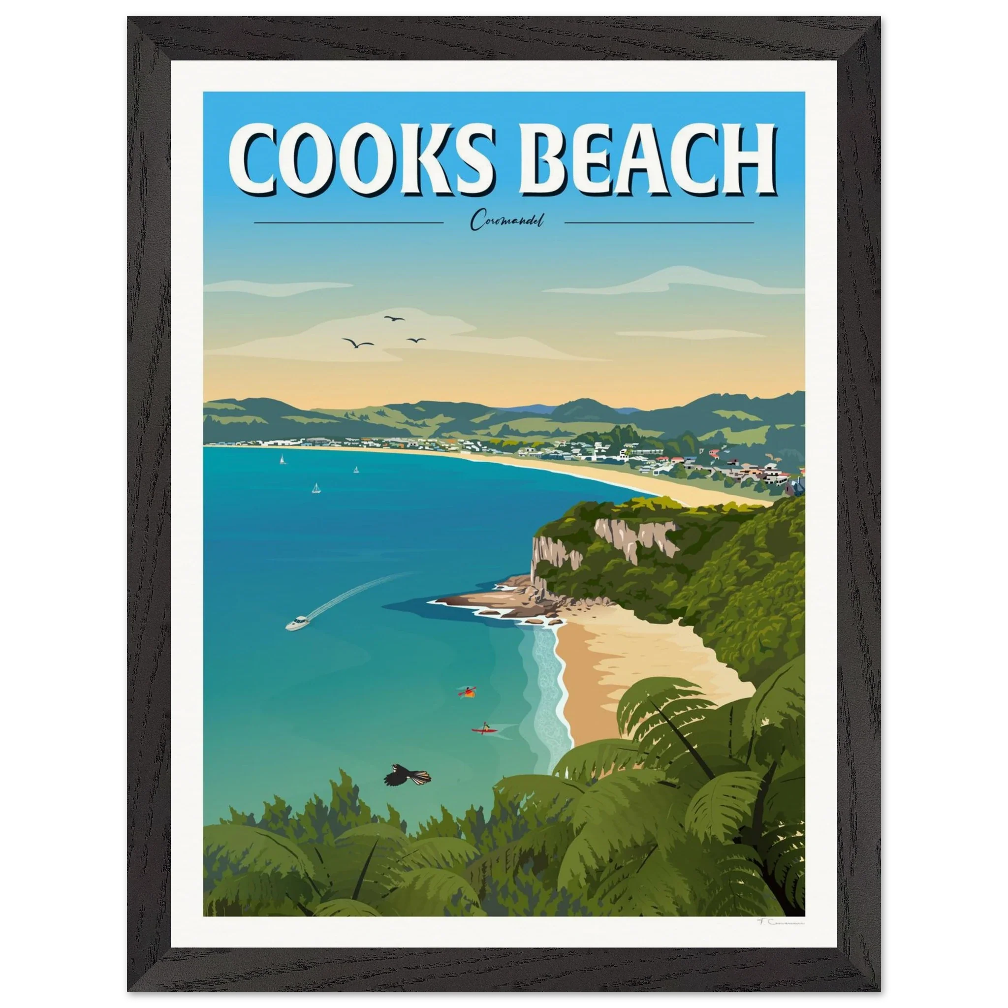 Cooks Beach, Coromandel New Zealand Travel Poster