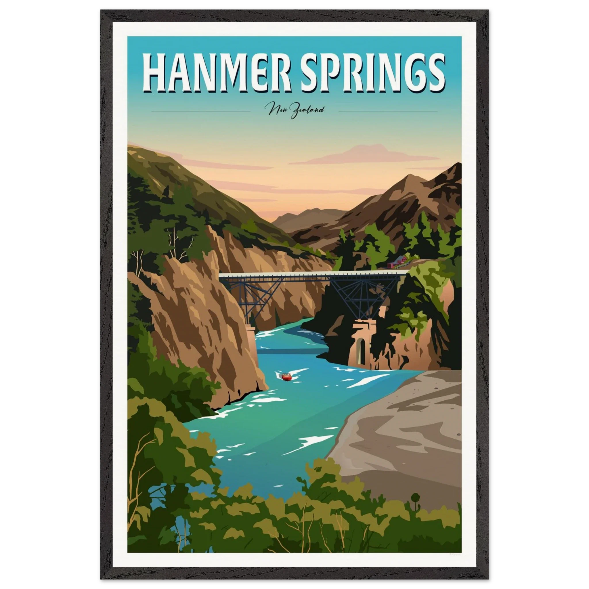 Hanmer Springs Travel Poster, New Zealand