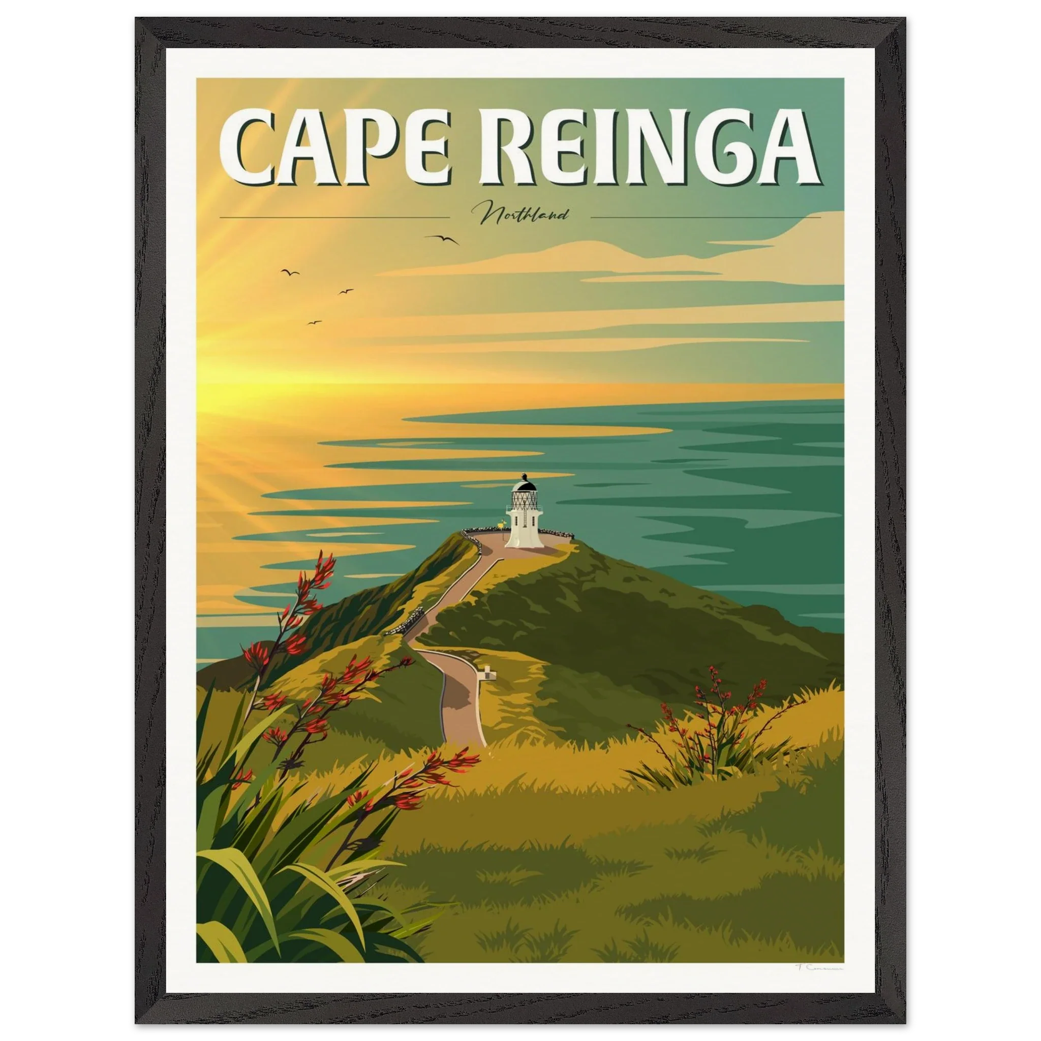 Cape Reinga Sunset Travel Poster, New Zealand