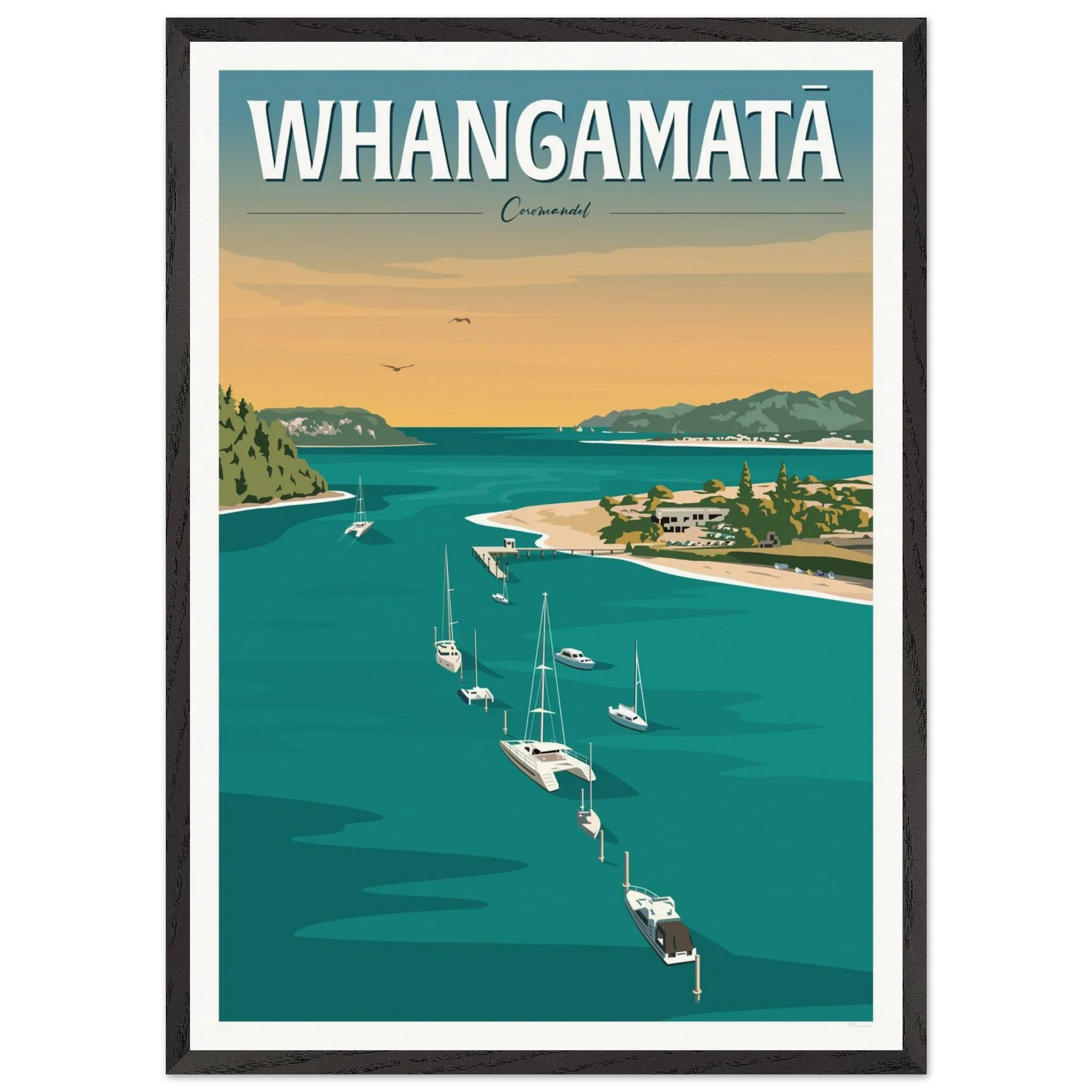 Whangamata Harbour Travel Poster, New Zealand