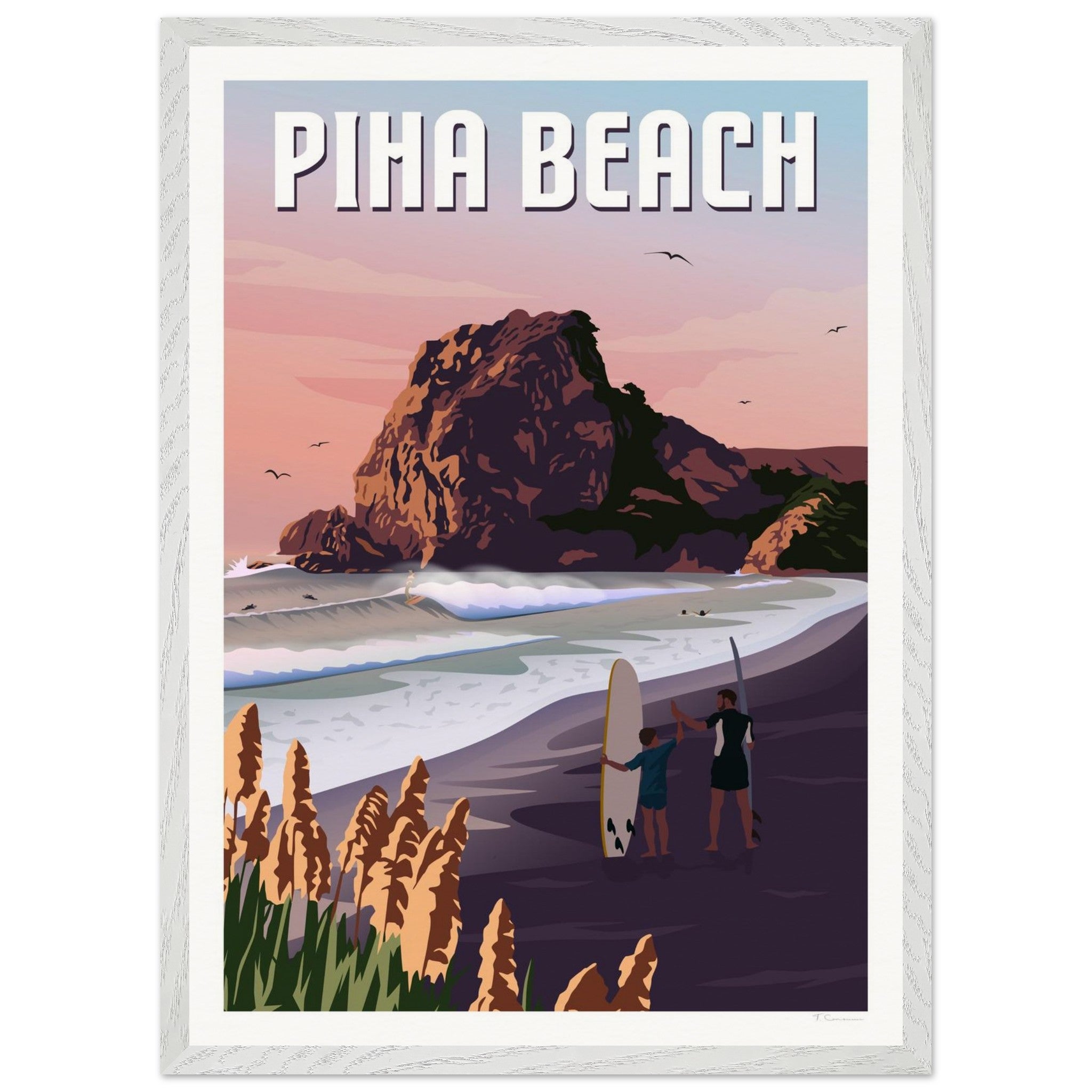 Piha Surf Travel Poster of New Zealand