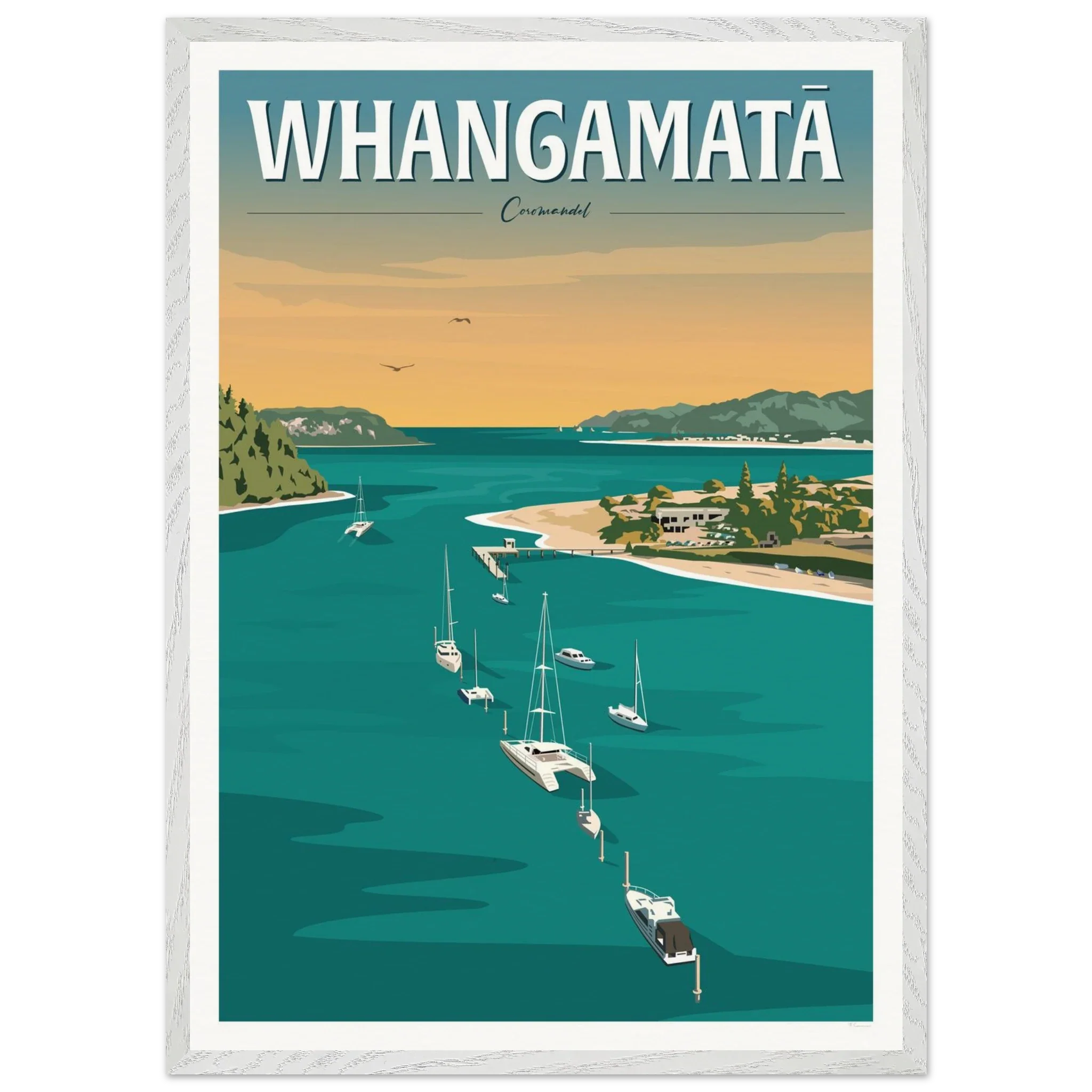 Whangamata Harbour Travel Poster, New Zealand