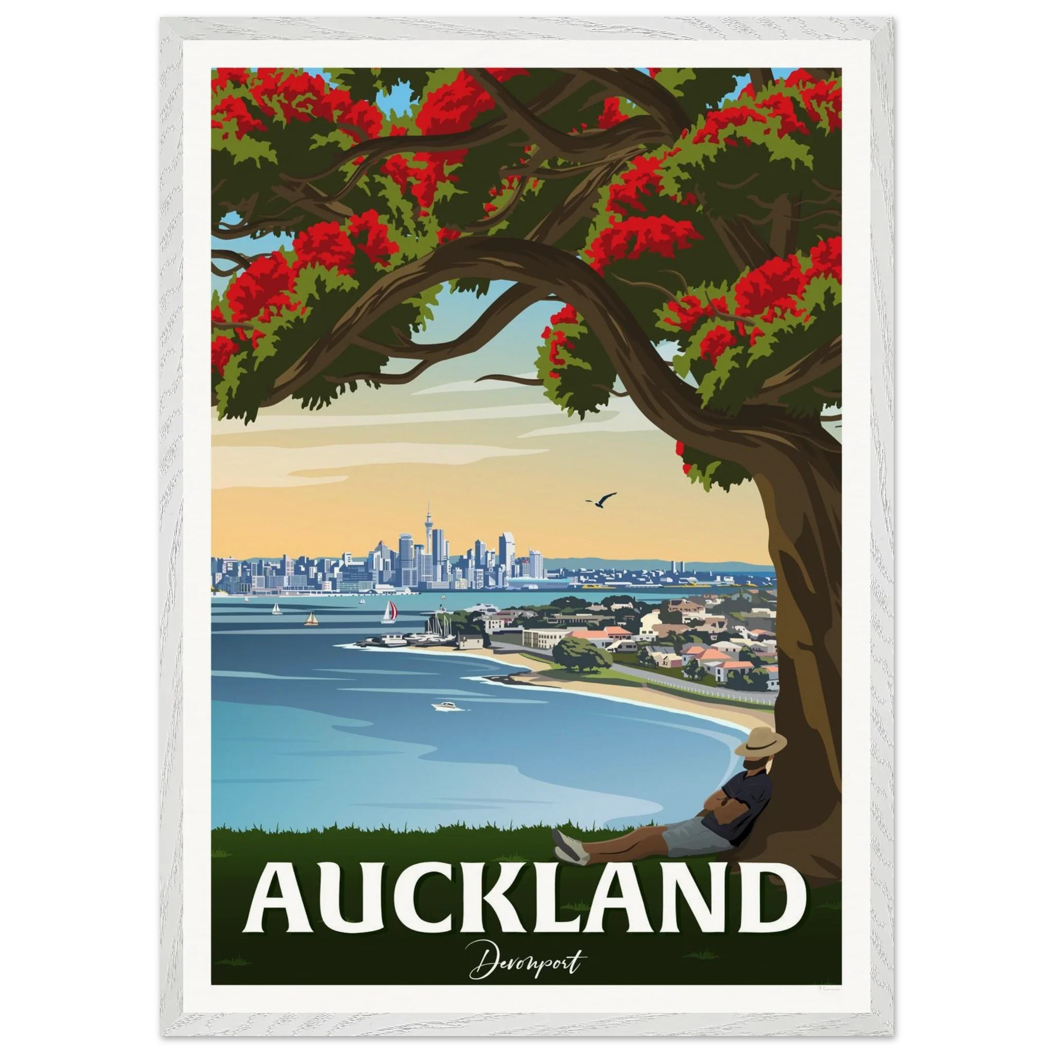 Auckland from Northhead New Zealand Travel Poster