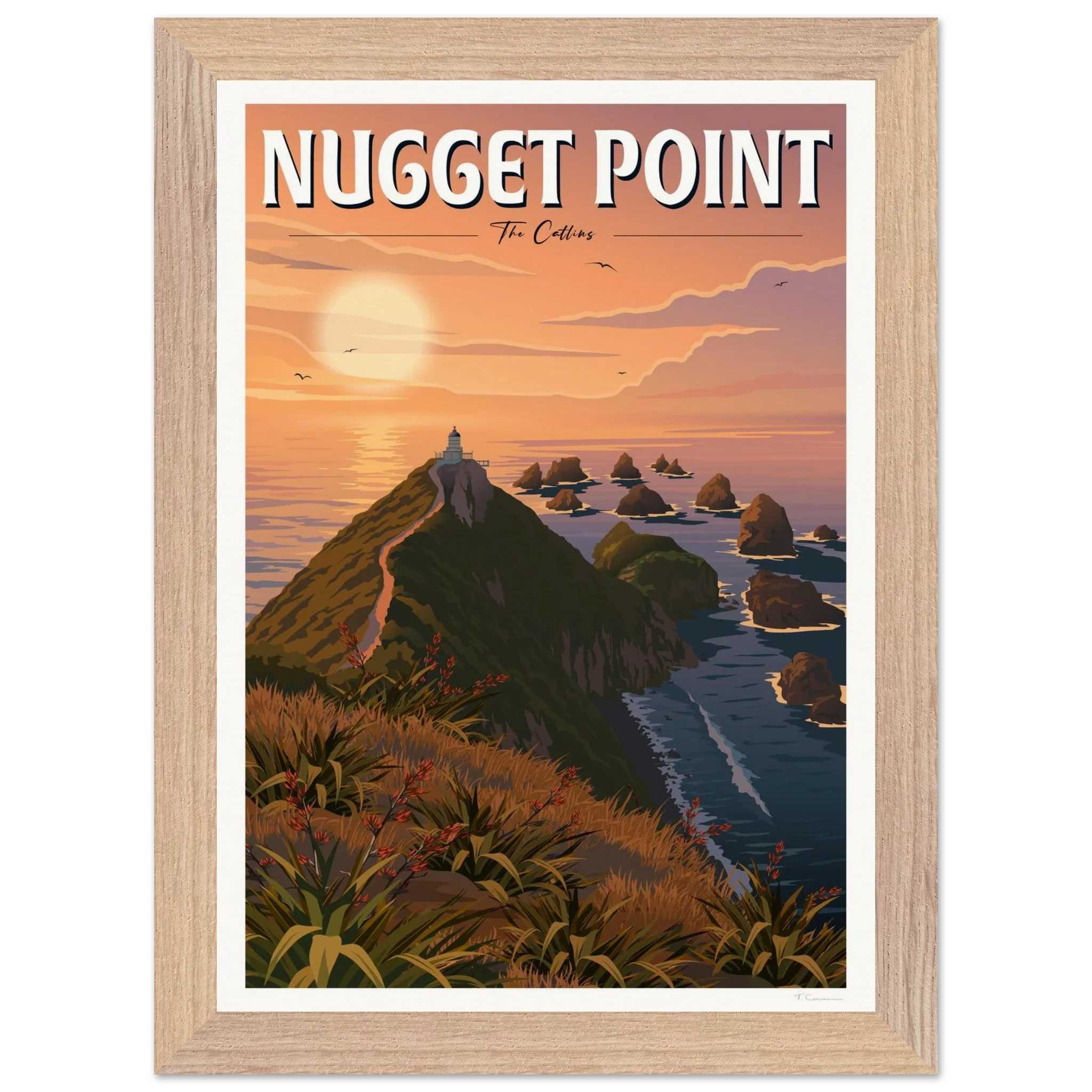 Nugget Point Travel Poster, Otago, New Zealand