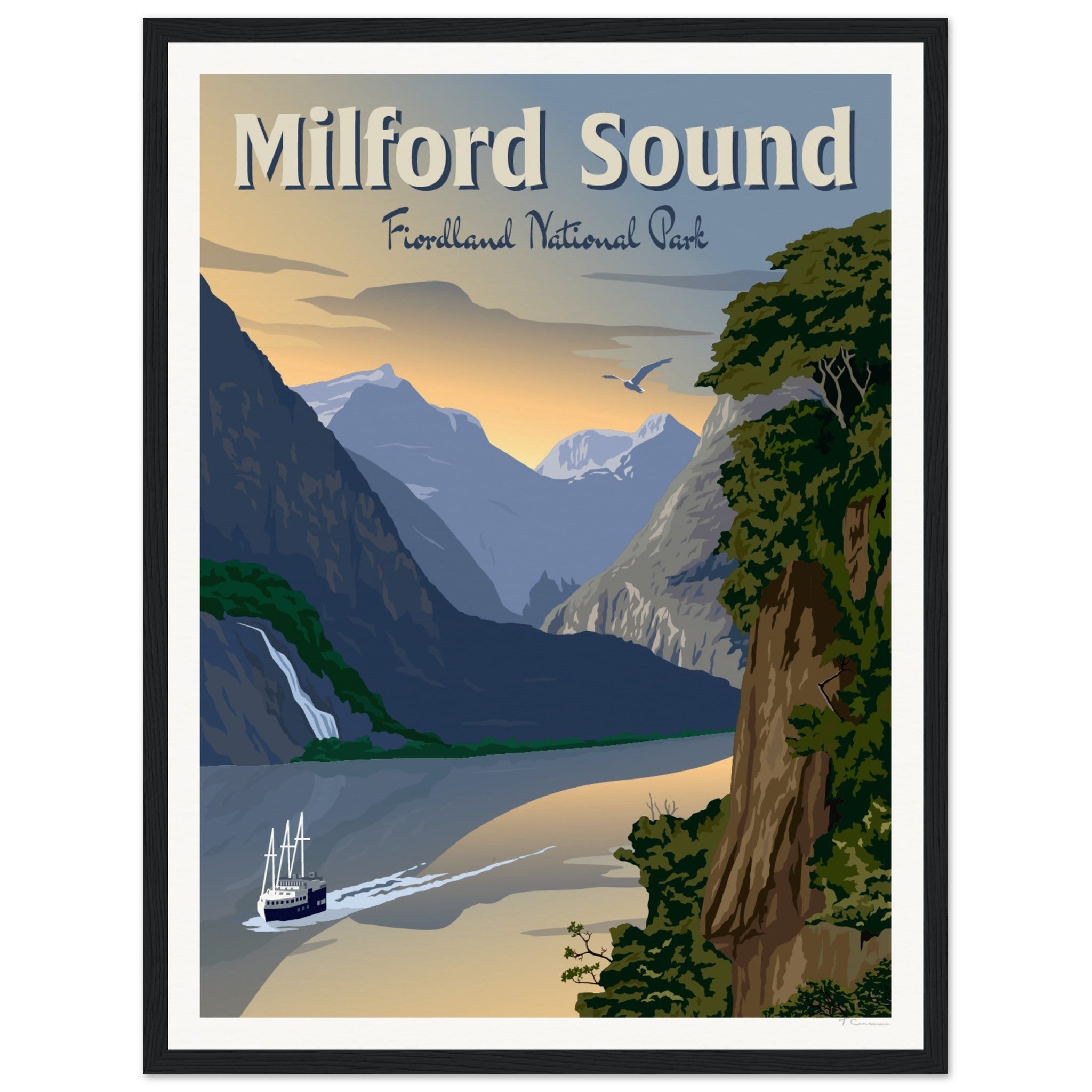Milford Sound - Fiordland National Park - Travel Poster, New Zealand