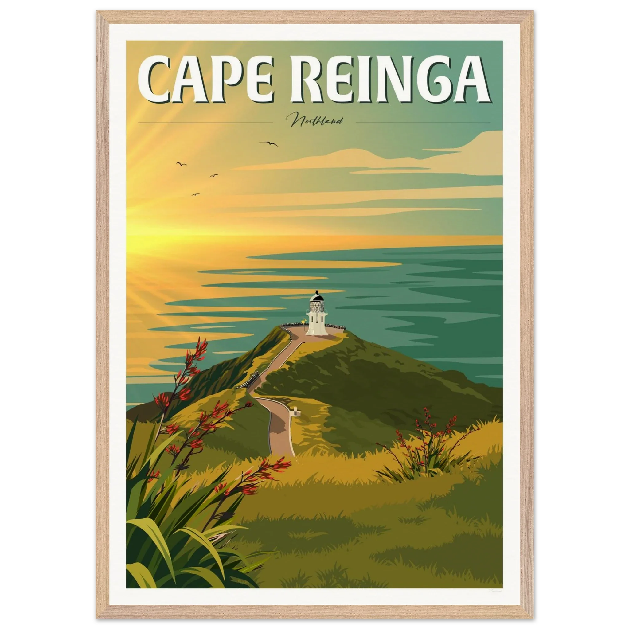 Cape Reinga Sunset Travel Poster, New Zealand