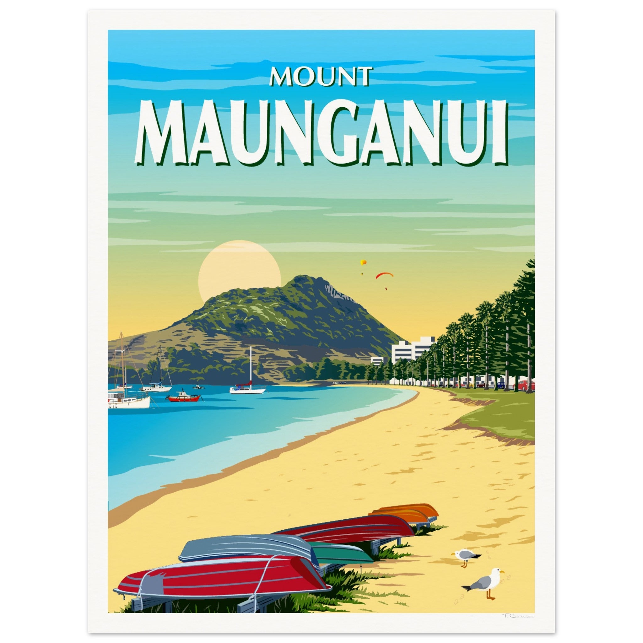 Mt Maunganui from Pilot Bay  New Zealand Travel Poster