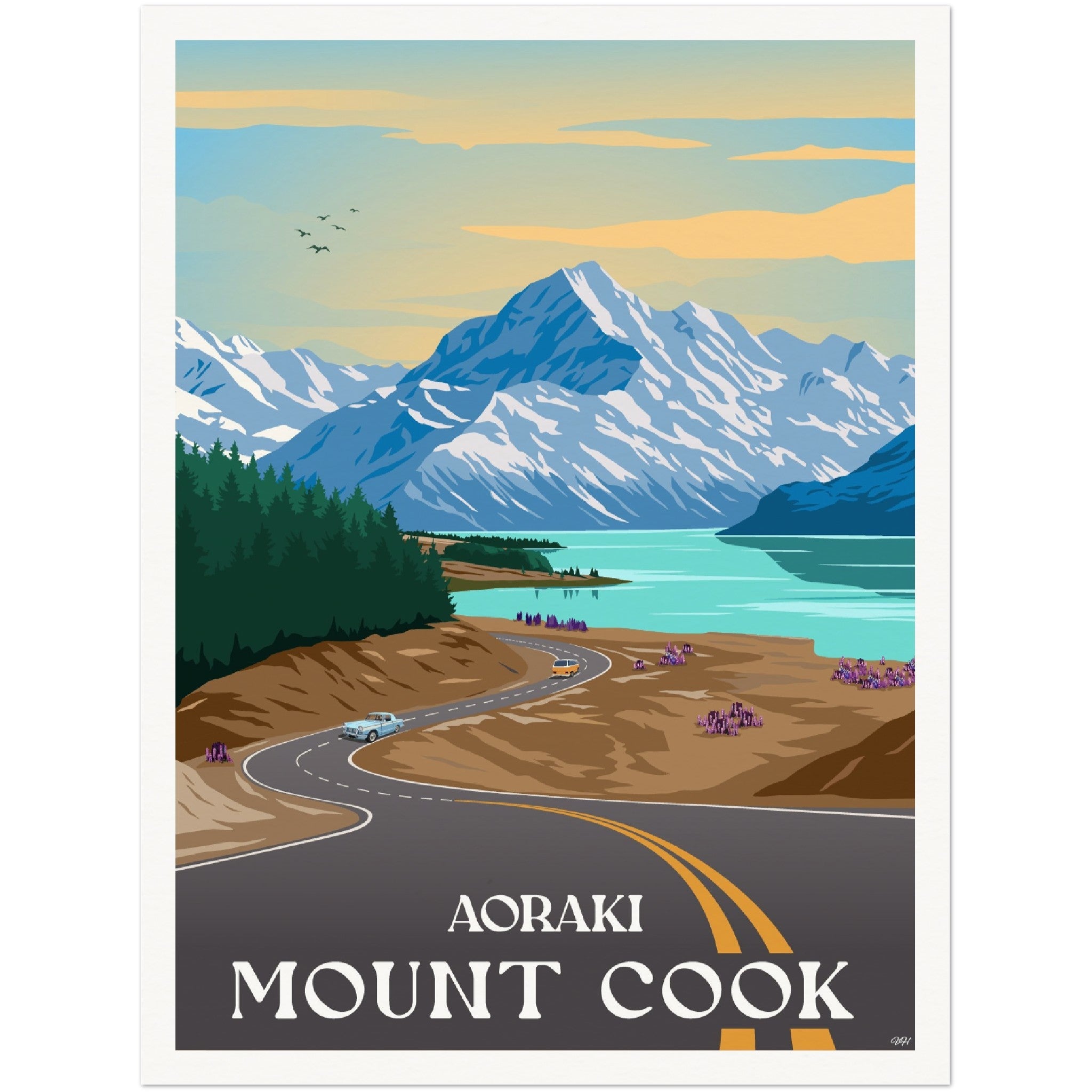 Aoraki - Mount Cook Travel Poster, New Zealand