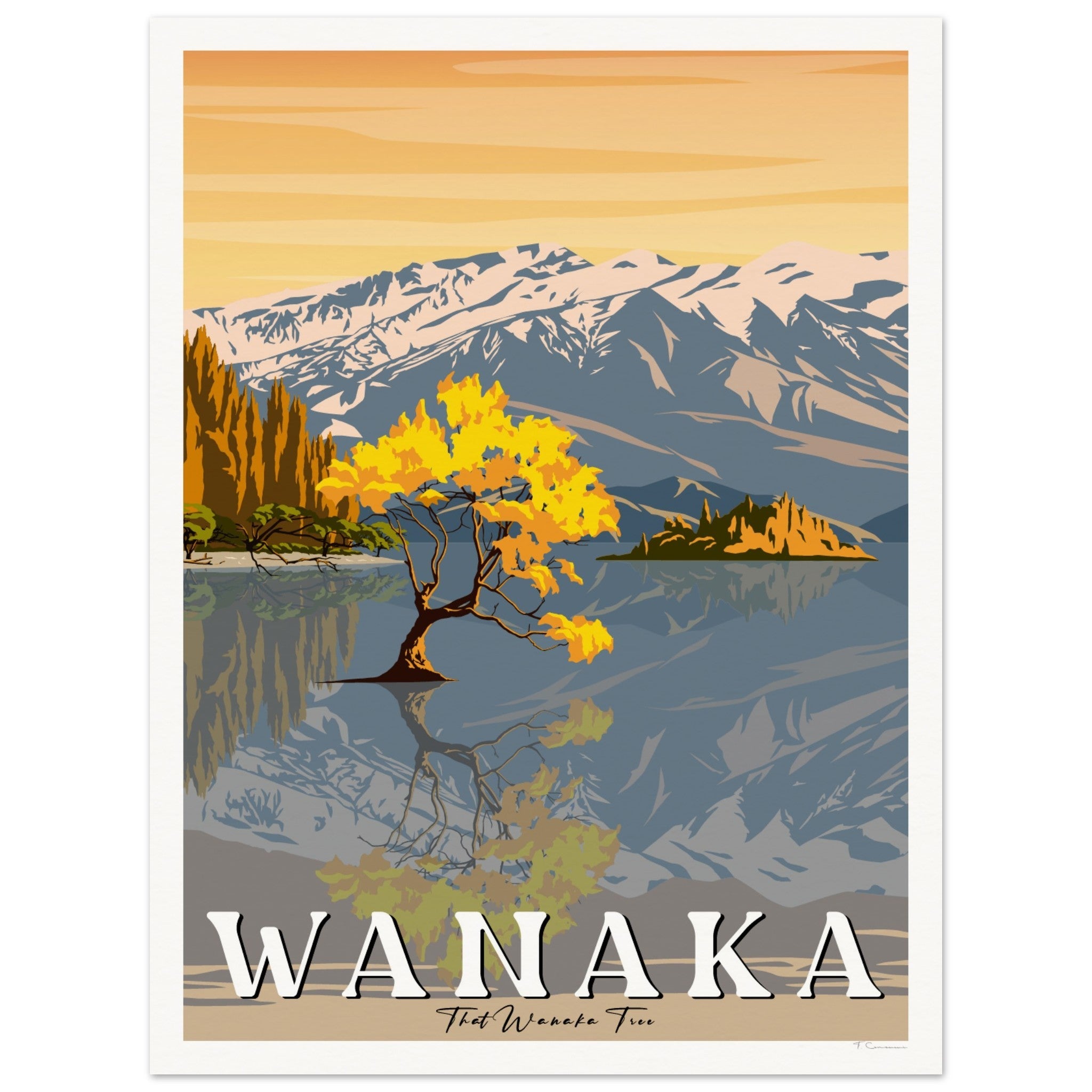 Wanaka Tree in the Lake - Travel Poster, New Zealand