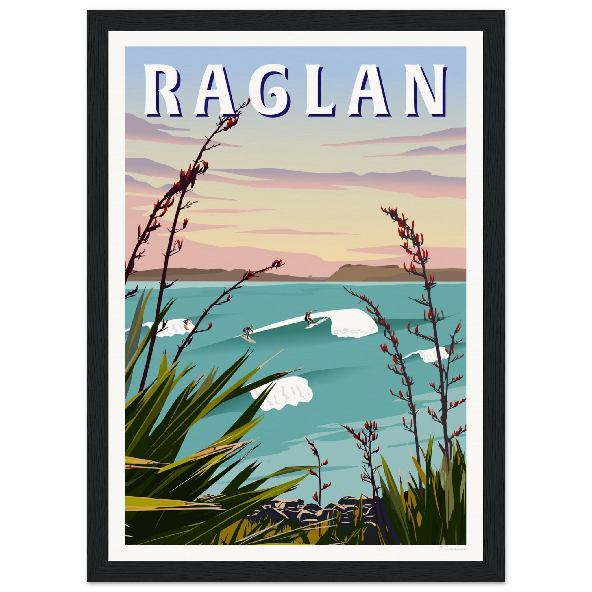 Raglan - Manu Bay Travel Poster of New Zealand