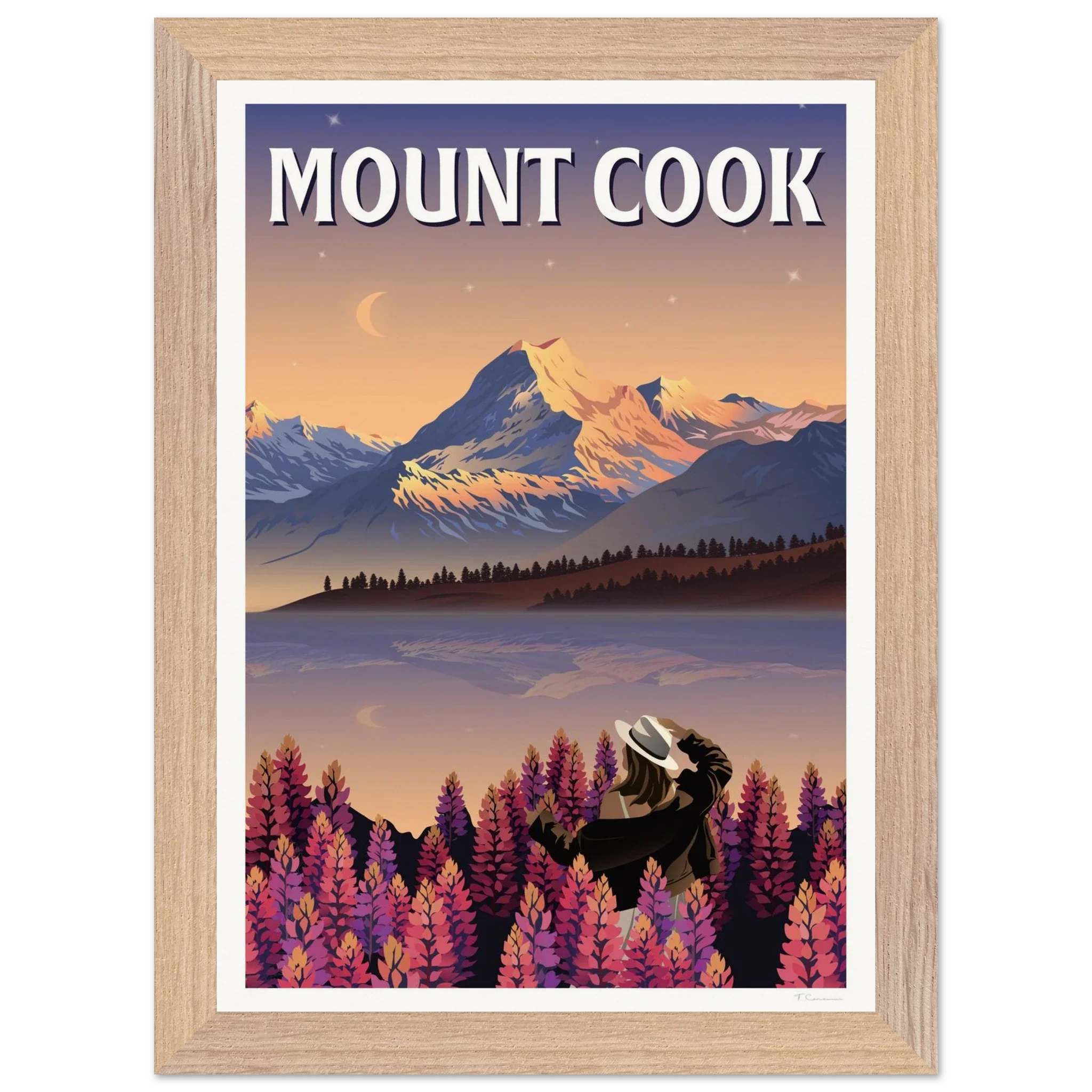 Mount Cook Lupins Travel Poster - Canterbury, New Zealand