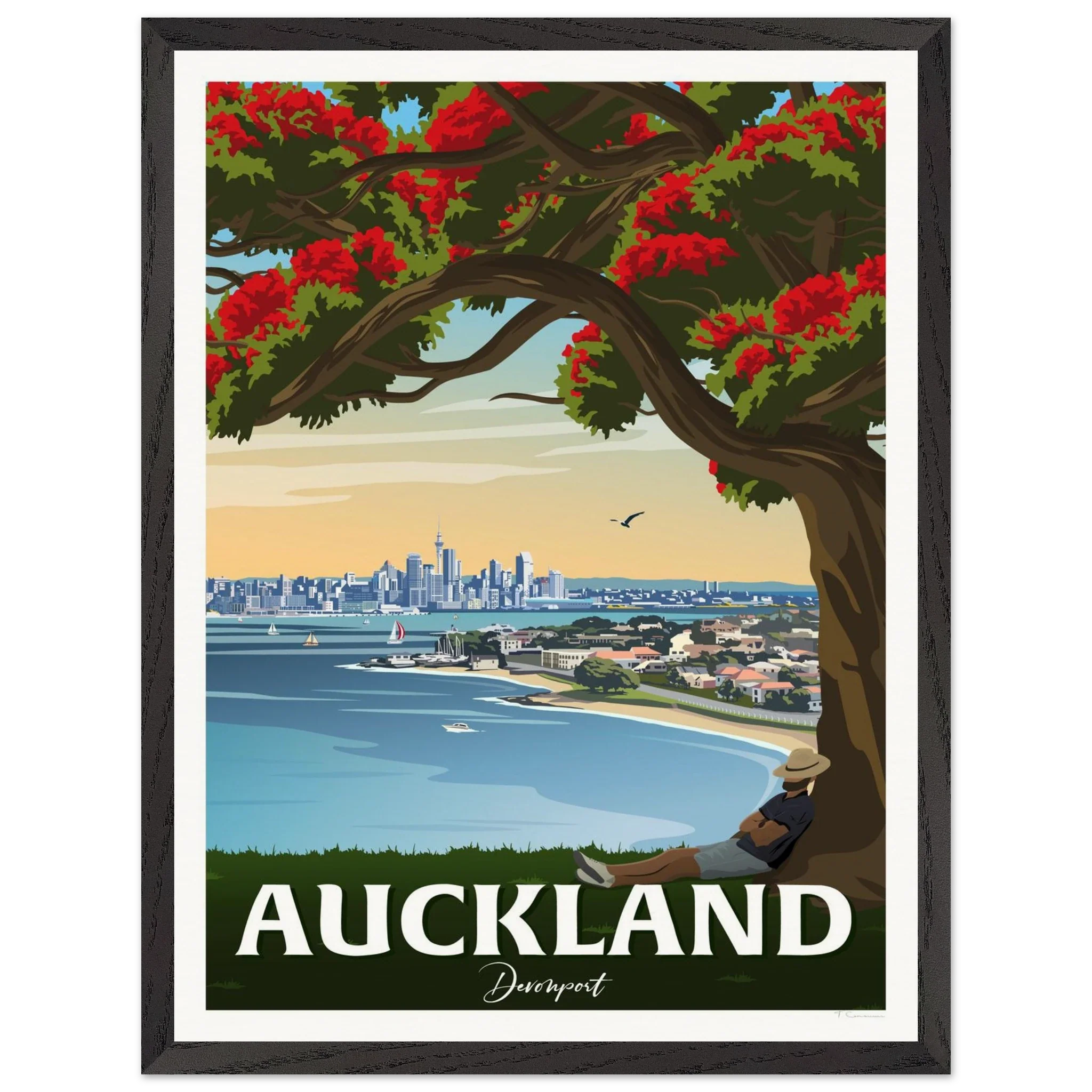 Auckland from Northhead New Zealand Travel Poster