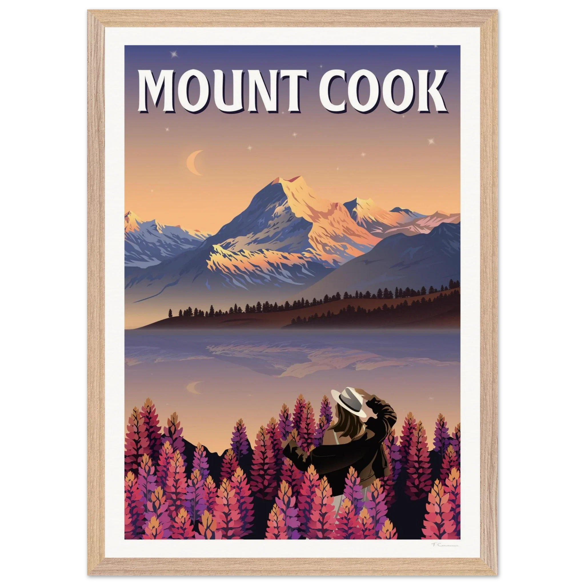 Mount Cook Lupins Travel Poster - Canterbury, New Zealand