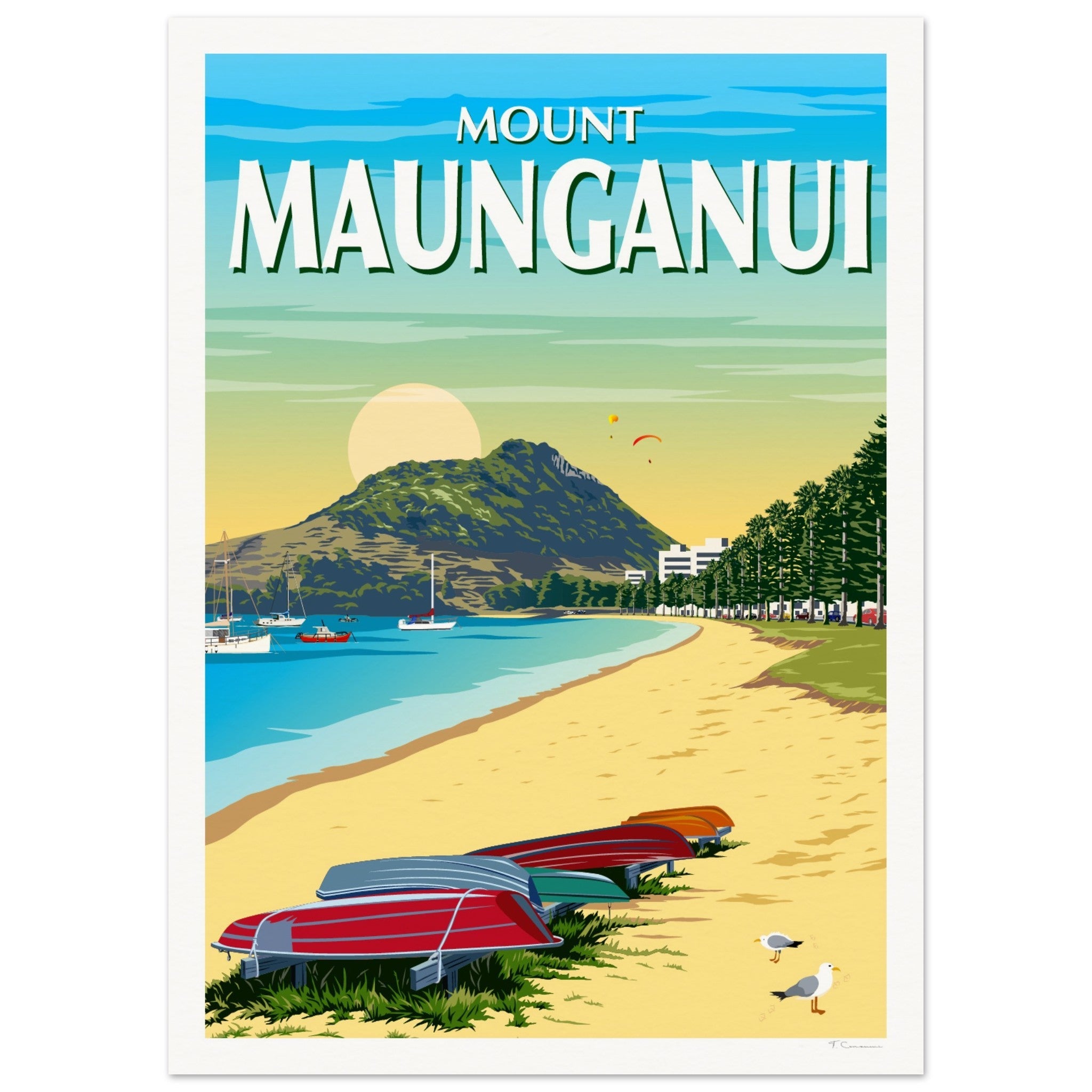 Mt Maunganui from Pilot Bay  New Zealand Travel Poster