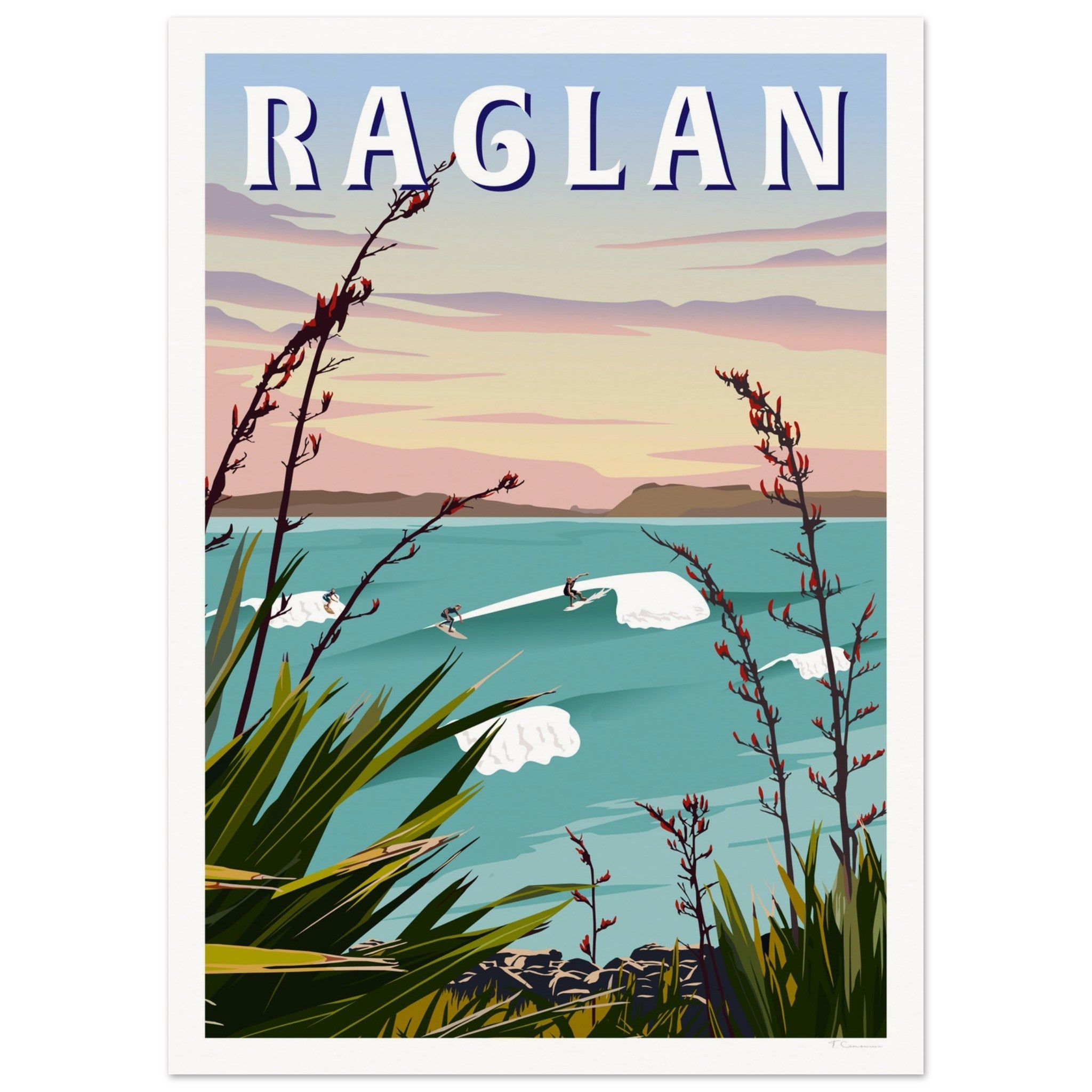 Raglan - Manu Bay Travel Poster of New Zealand