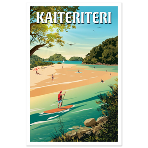 Vintage-style poster of Kaiteriteri New Zealand by Tiffany Consumi