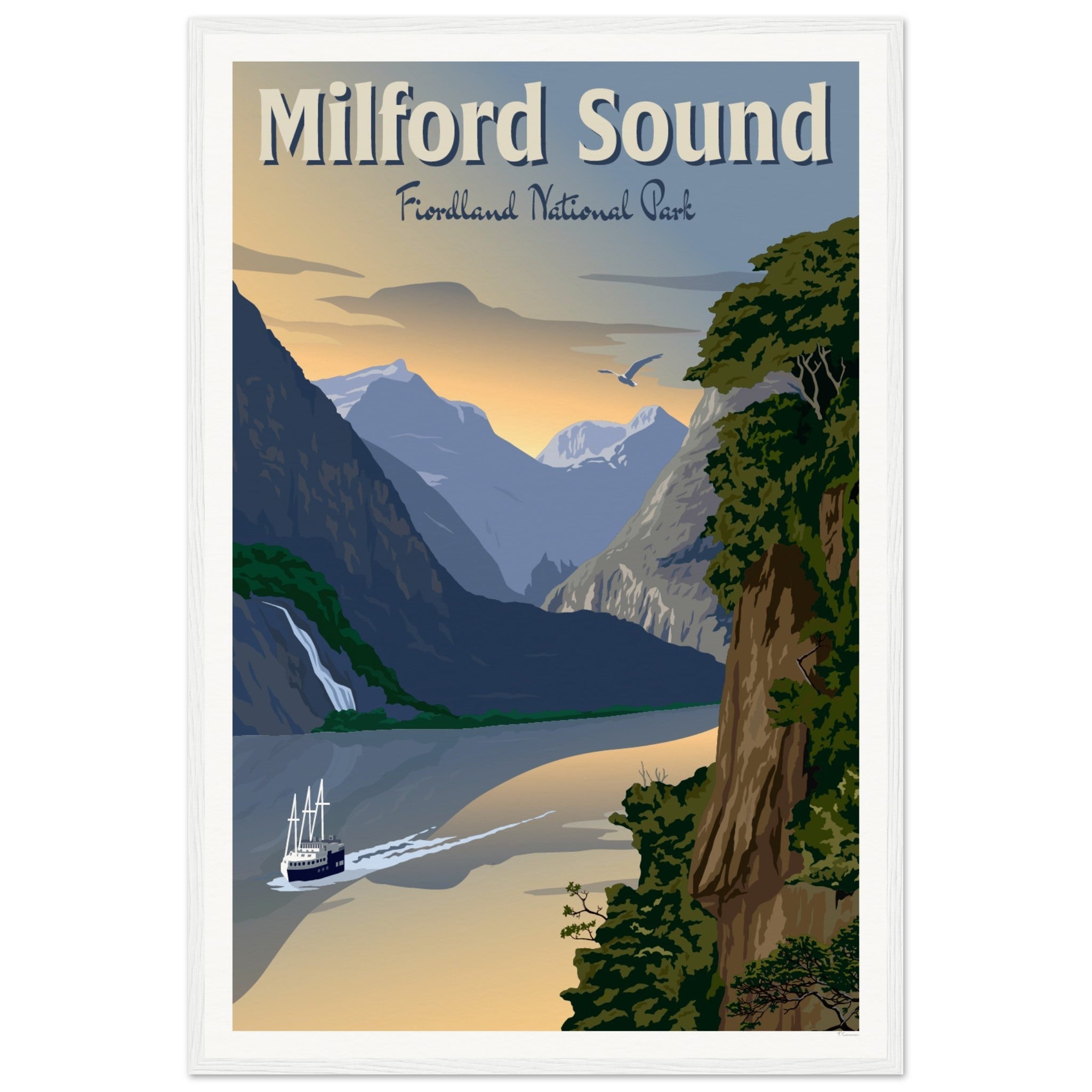 Milford Sound - Fiordland National Park - Travel Poster, New Zealand