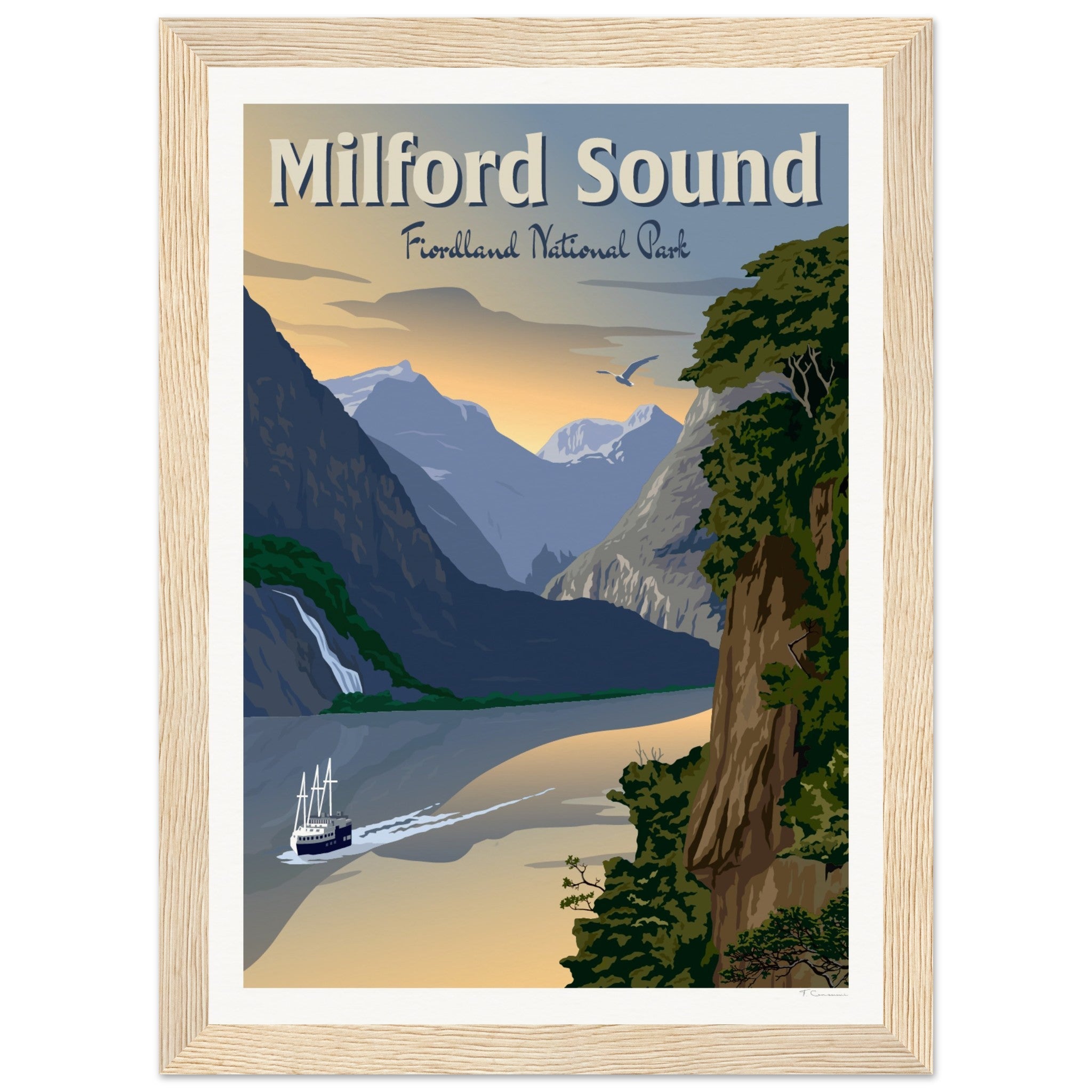 Milford Sound - Fiordland National Park - Travel Poster, New Zealand