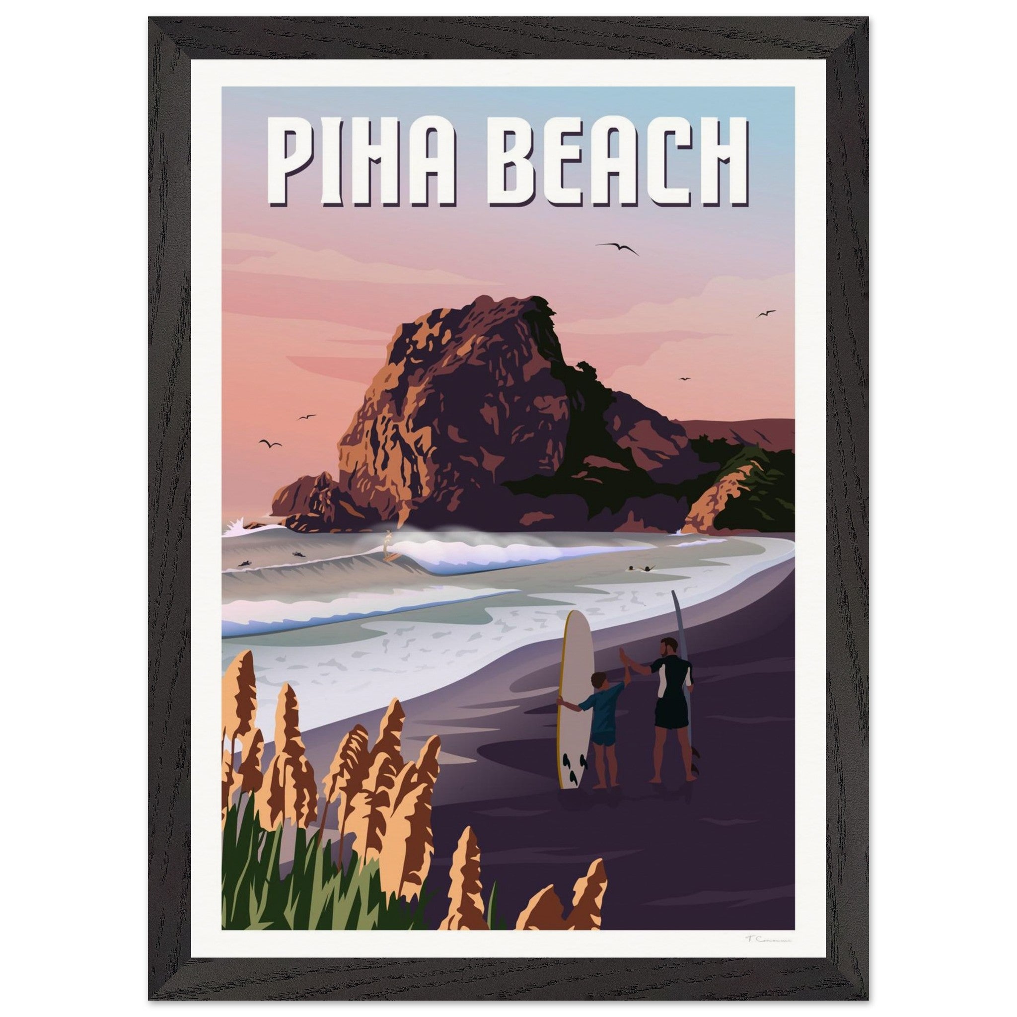 Piha Surf Travel Poster of New Zealand