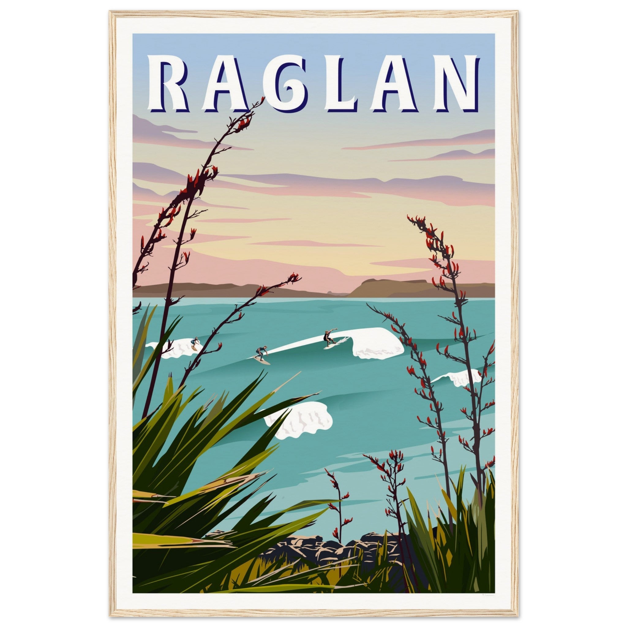 Raglan - Manu Bay Travel Poster of New Zealand