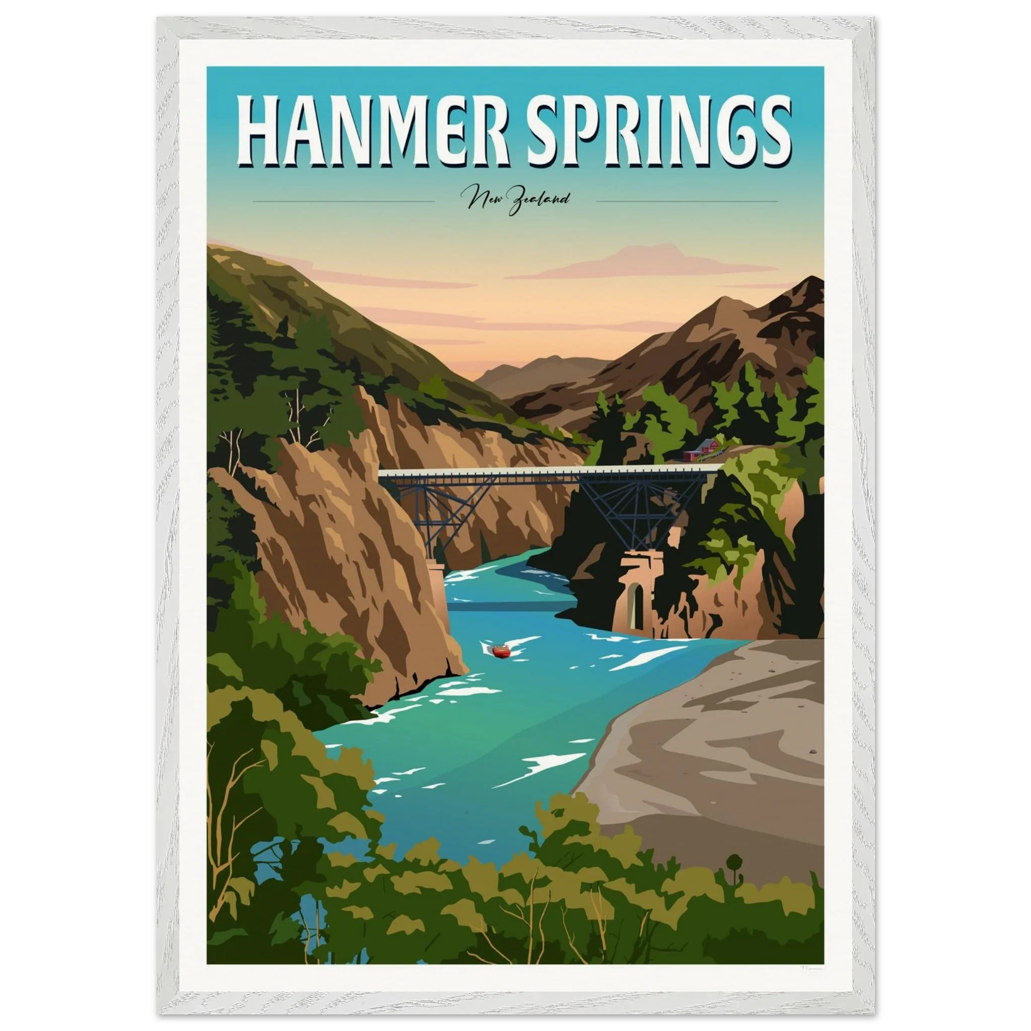 Hanmer Springs Travel Poster, New Zealand