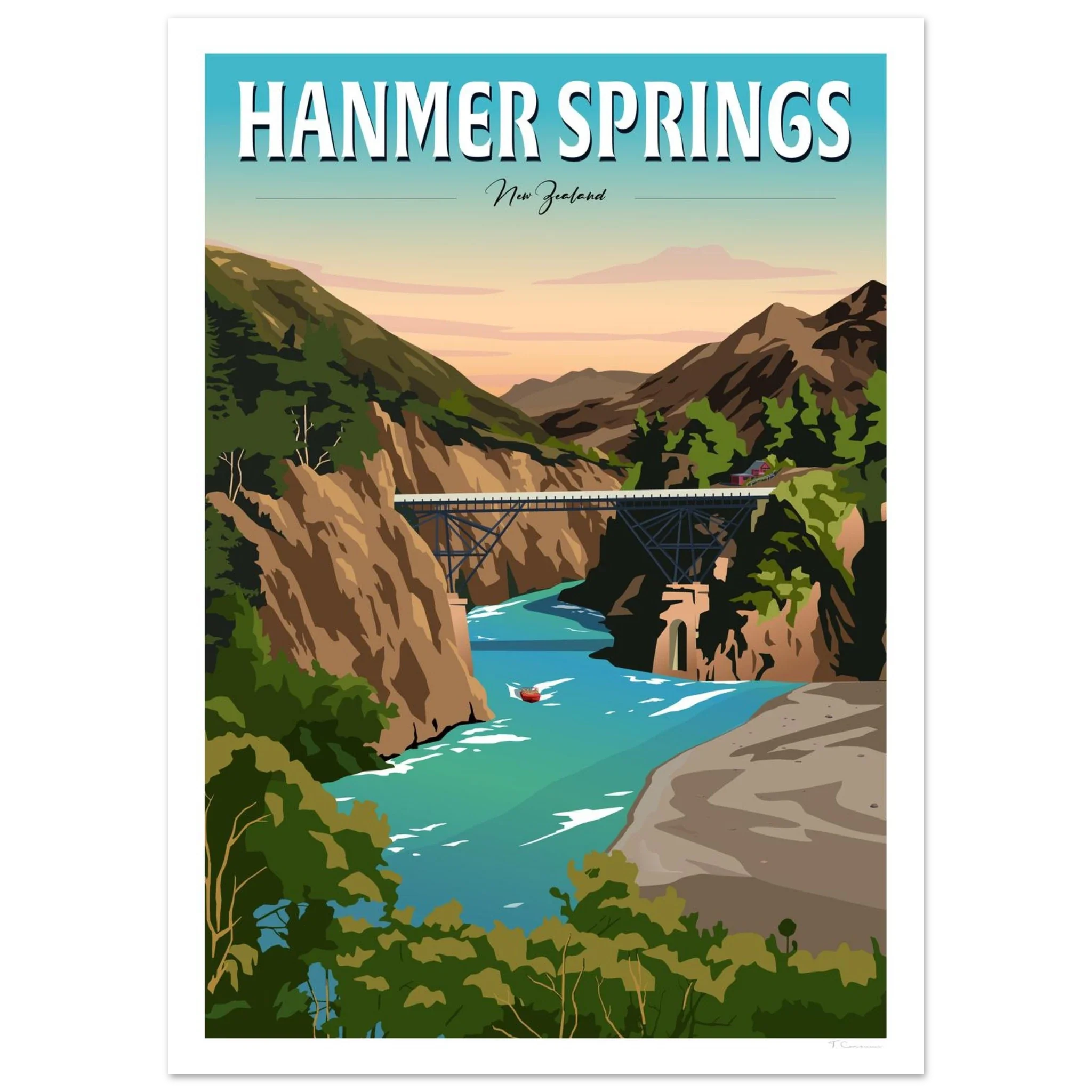 Hanmer Springs Travel Poster, New Zealand