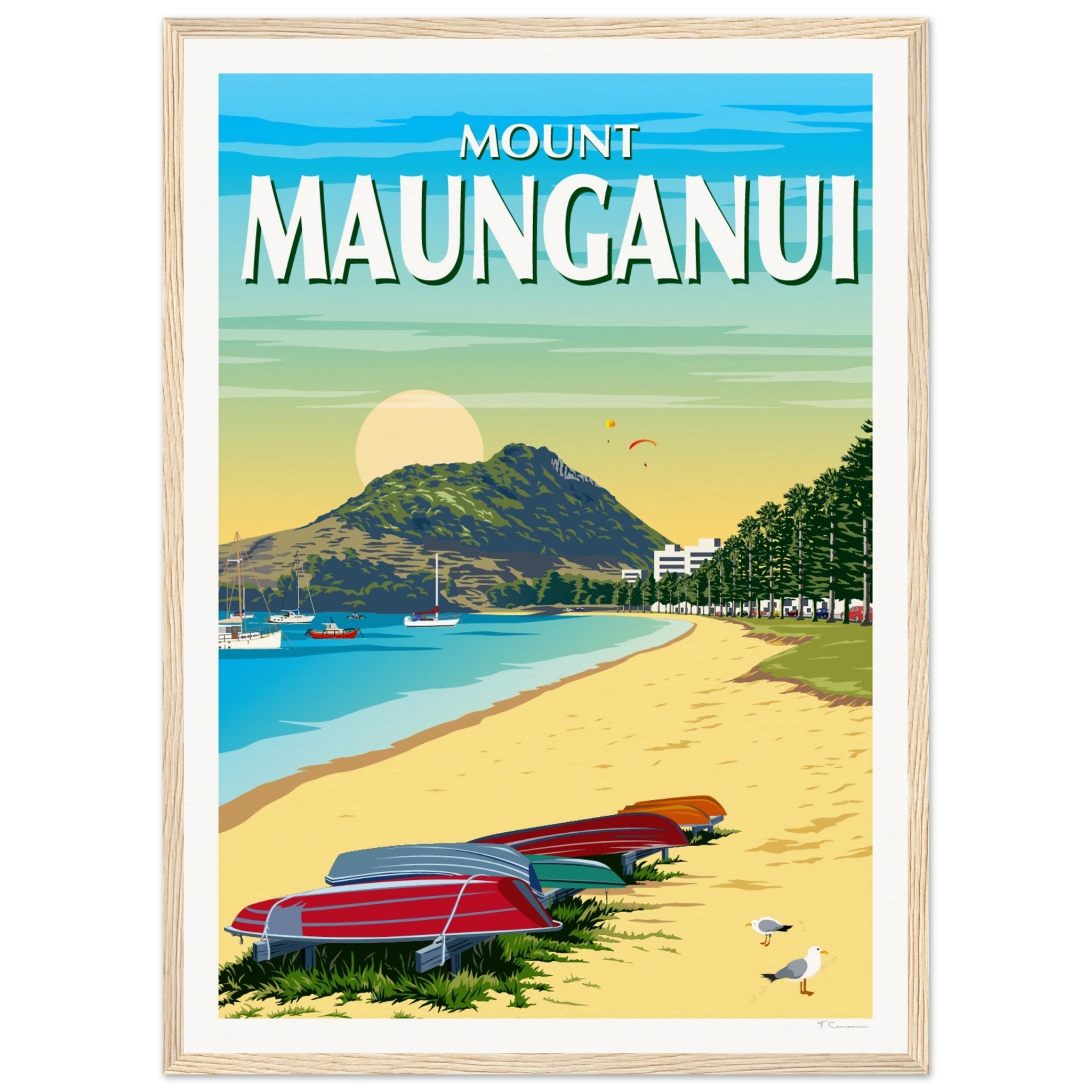 Mt Maunganui from Pilot Bay  New Zealand Travel Poster
