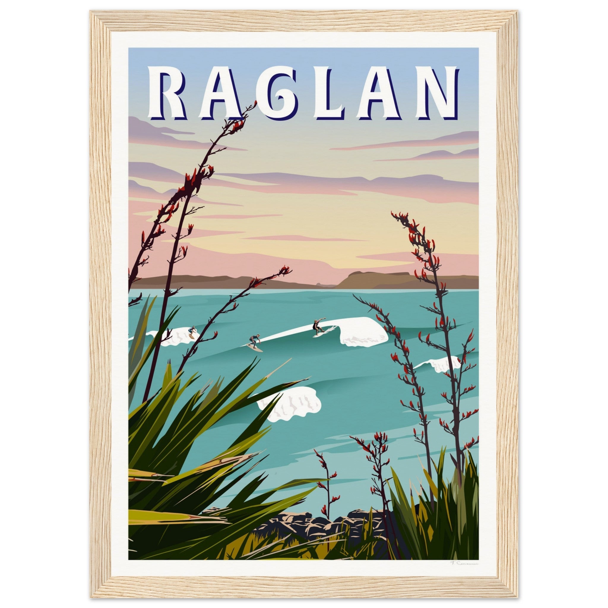 Raglan - Manu Bay Travel Poster of New Zealand