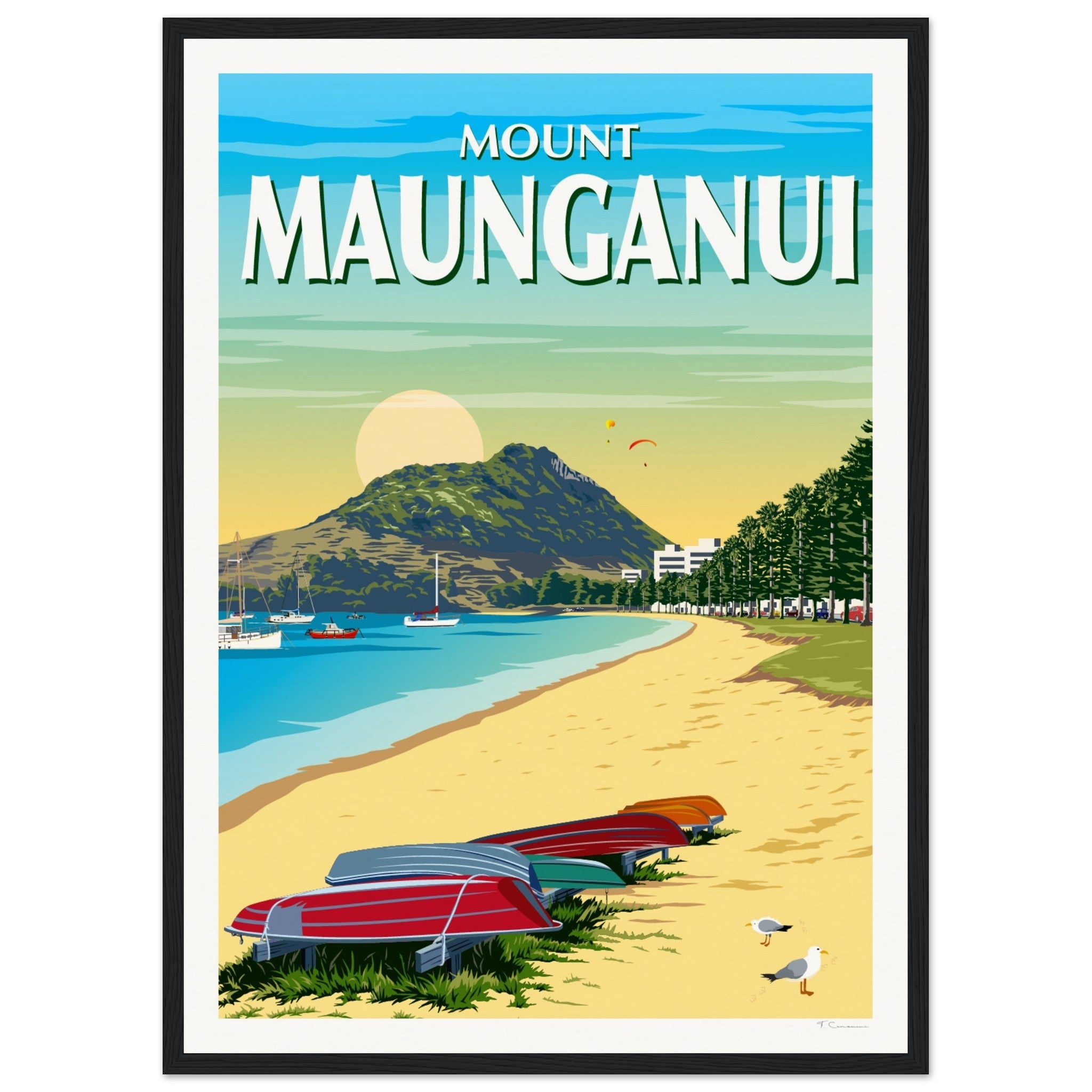 Mt Maunganui from Pilot Bay  New Zealand Travel Poster